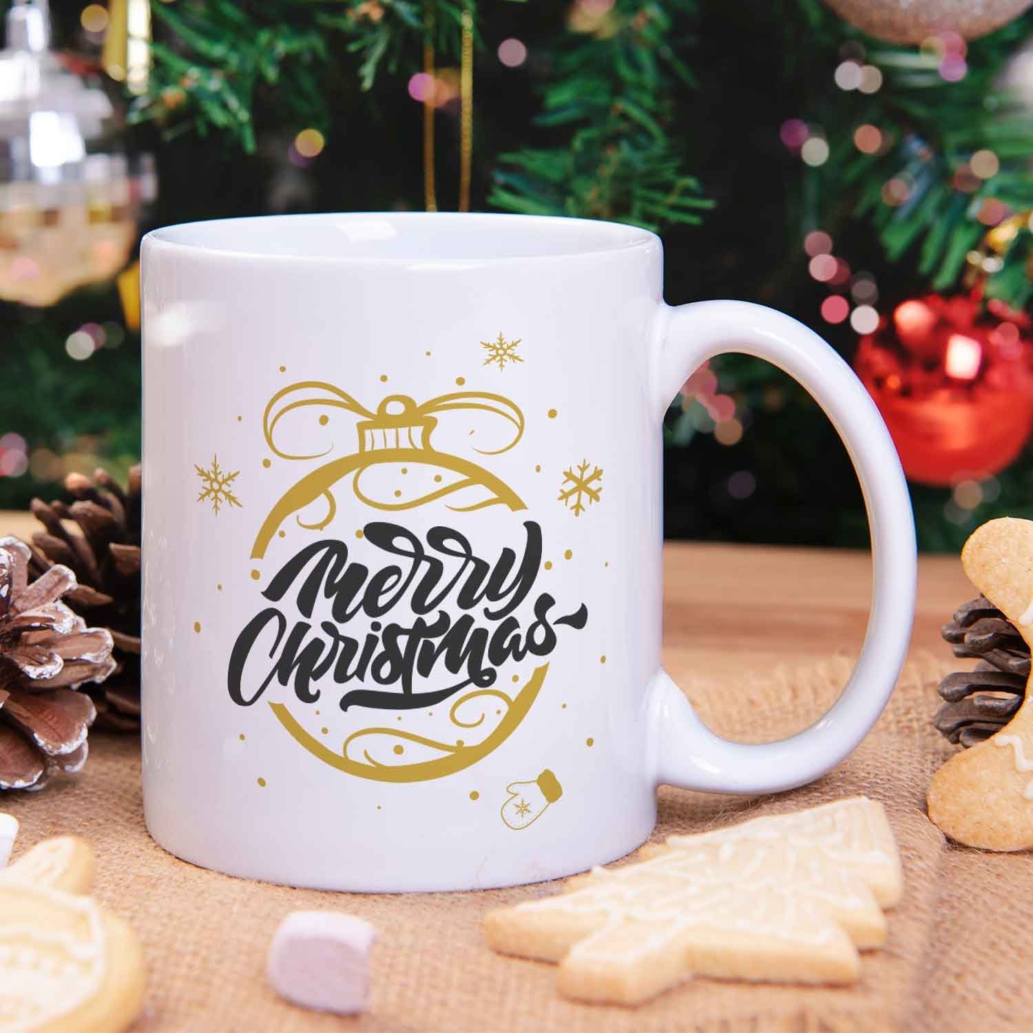 GRAVURZEILE Tasse mit Gold Geschenke Weihnachtsmotiv zu - Weihnachten, Spülmaschinenfest Frauen - & Männer Weiß - für Weihnachtskugel