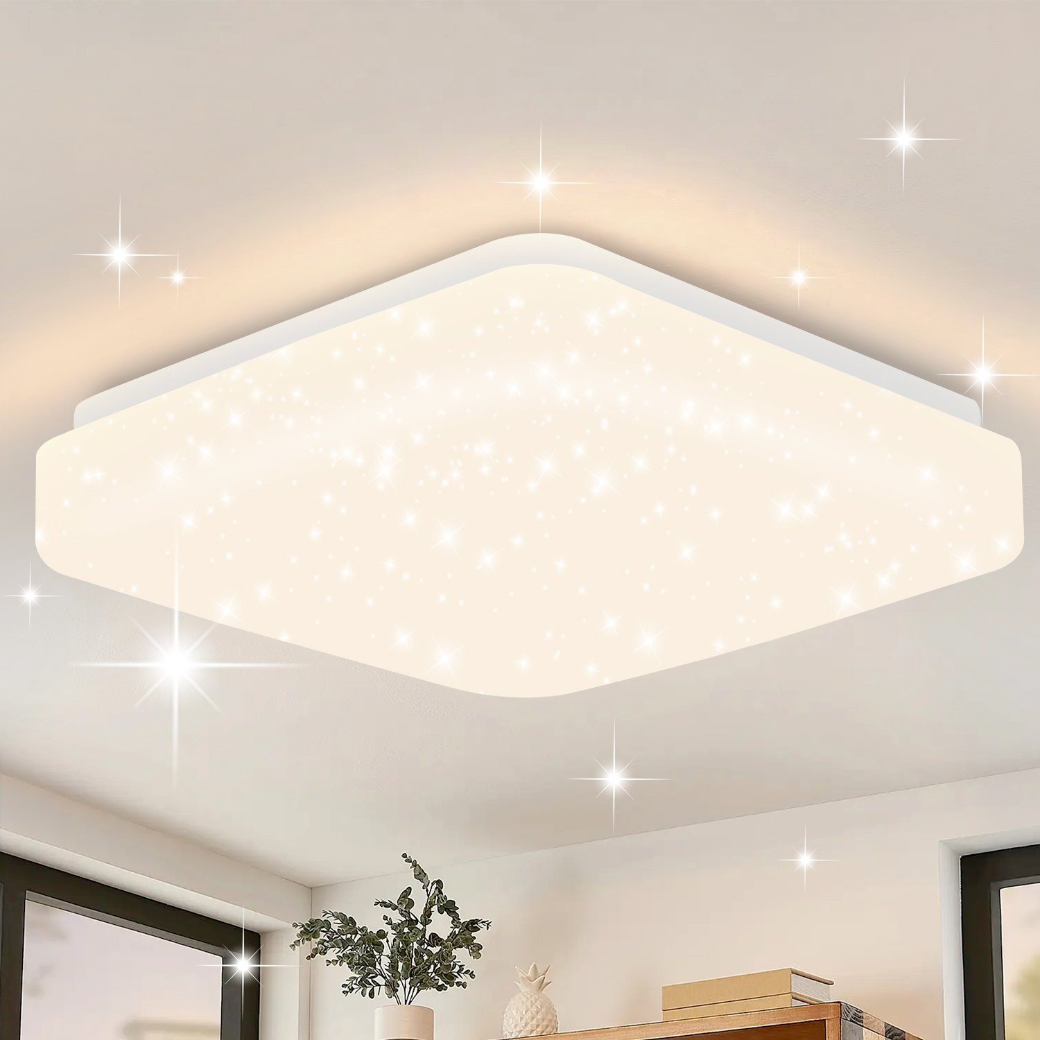 ZMH LED Deckenleuchte Klein Sternenhimmel Modern Deckenlampe für Schlafzimmer Whonzimmer, Augenschutz, LED fest integriert, Warmweiß, Quadratisch, 15W, 3000K, 21cm