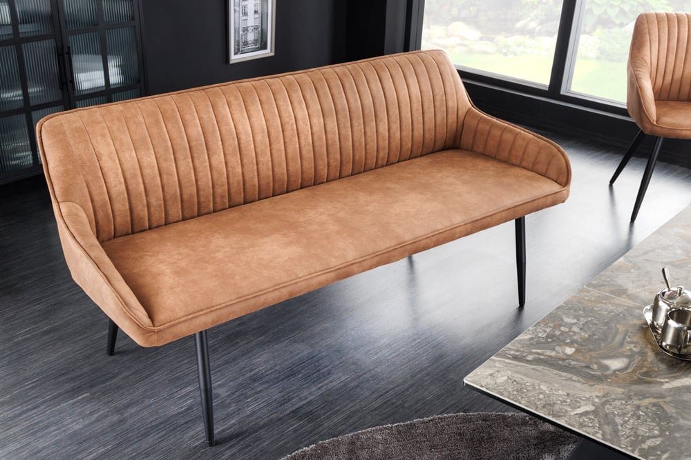 LebensWohnArt Sitzbank Elegante Sitzbank MILAN ca.160cm Mikrofaser vintage-braun Armlehnen