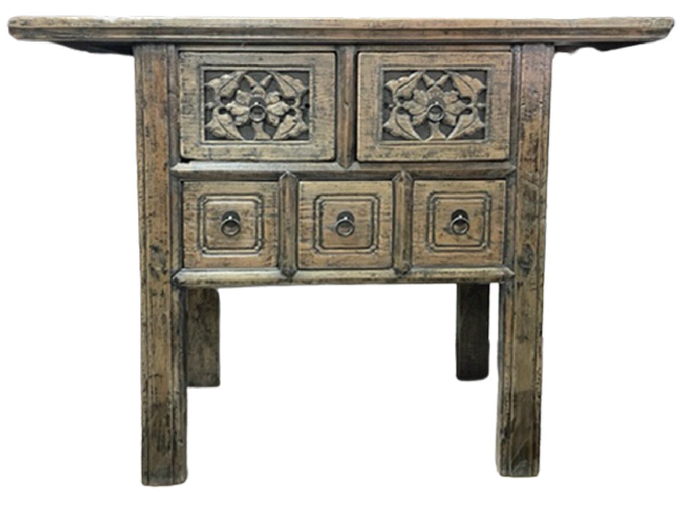 OPIUM OUTLET Konsolentisch Antiker chinesischer Massivholz-Konsolentisch Wandtisch braun (Unikat, Asia Möbel komplett montiert, asiatisch chinesisch orientalisch vintage), Telefontisch mit Schubfächern (B x T x H: 107 x 44 x 85 cm)