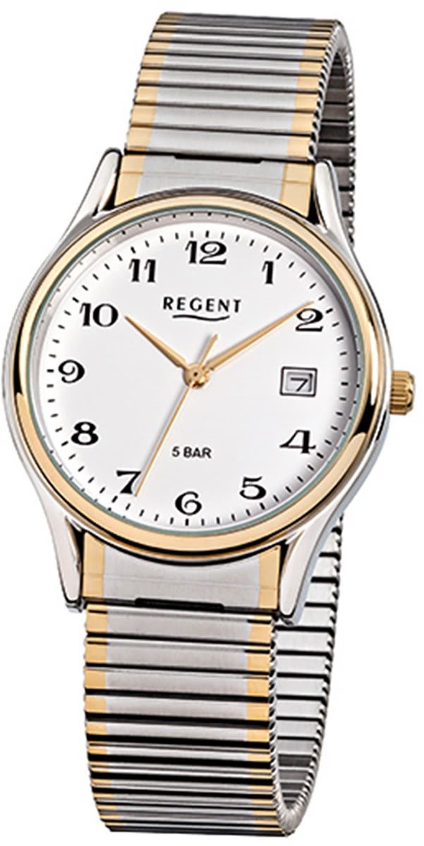 Regent Quarzuhr Regent Herren-Armbanduhr silber gold Analog, (Analoguhr), Herren Armbanduhr rund, mittel (ca. 36mm), Edelstahl, ionenplattiert