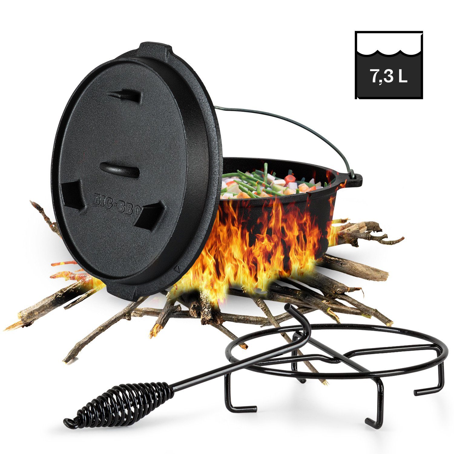 Klarstein Grilltopf Guernsey, Gusseisen (Set), Topf Grill Braten Garten BBQ Outdoor Gusseisen Dutch Oven