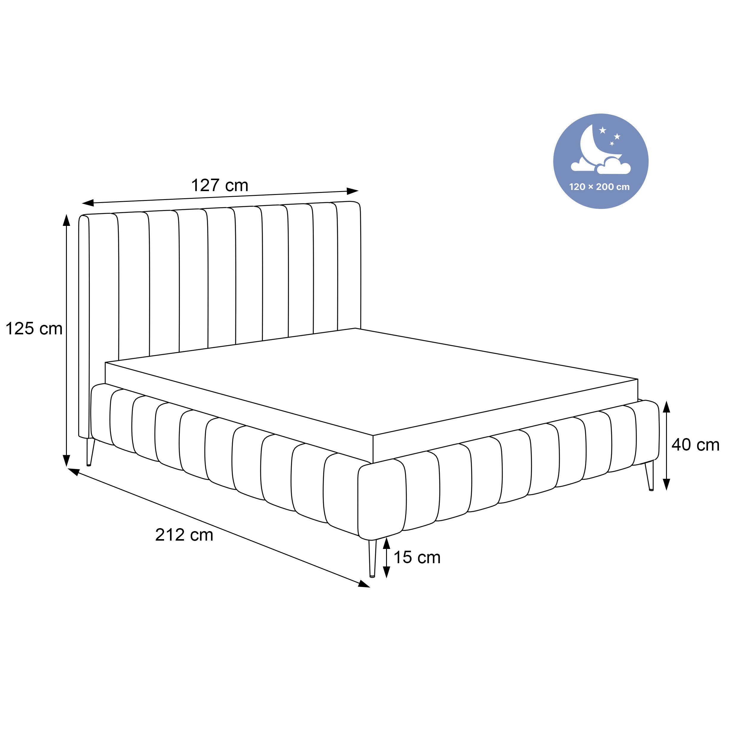 Goldstoff Polsterbett Luxuriöses Bett "MAGNUS" mit hohem Kopfteil und praktischem Stauraum (120–200x200 cm, Kopfteilhöhe: 90/110 cm, Seitenhöhe: 25/40 cm), Luxuriöses Schlafzimmerbett mit hohem Kopfteil und Stauraumfach