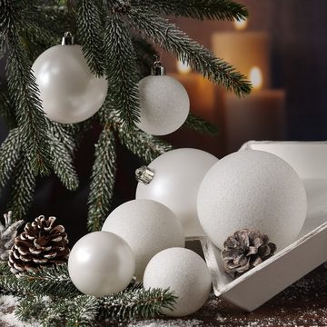 MARELIDA Weihnachtsbaumkugel Christbaumkugel Weihnachtskugel bruchfest glänzend matt weiß 26er Set (26 St)