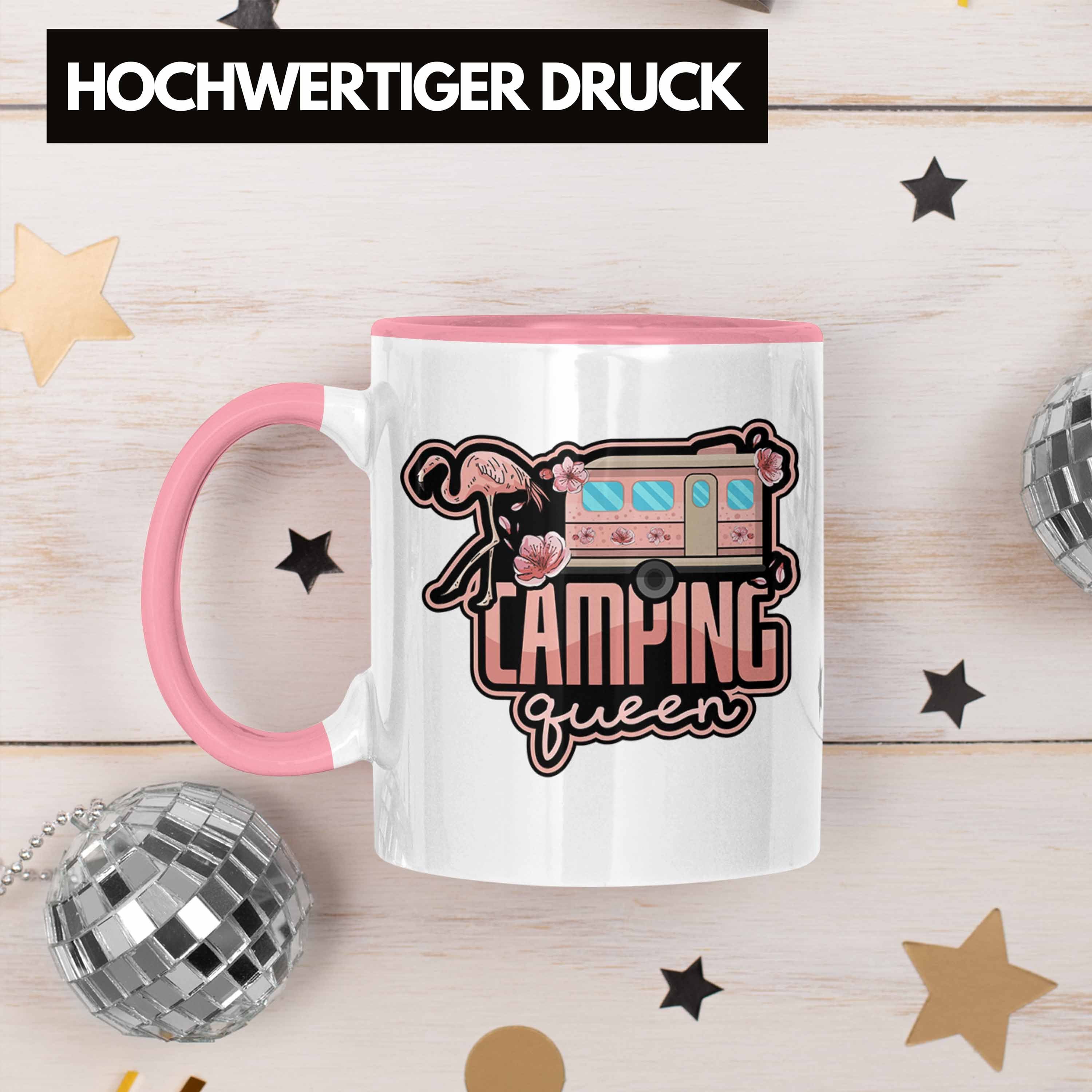 Trendation Geschenkidee Queen Geschenk Tasse Camping Tasse Rosa Spruch Lustiges Camperin
