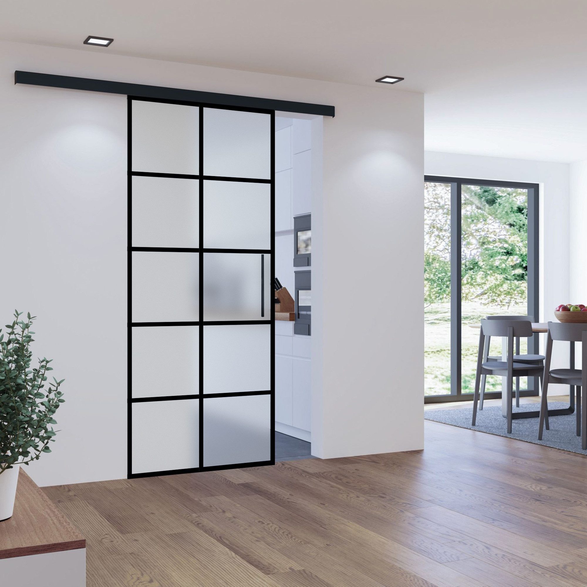 inova wohnen Glasschiebetür mit schwarzem 10 günstig online kaufen