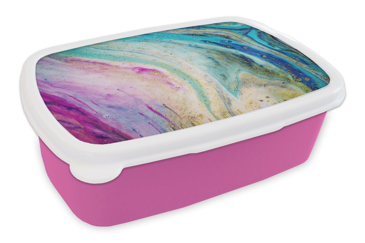 MuchoWow Lunchbox Marmor - Farbe - Regenbogen, Kunststoff, (2-tlg), Brotbox für Erwachsene, Brotdose Kinder, Snackbox, Mädchen, Kunststoff rosa