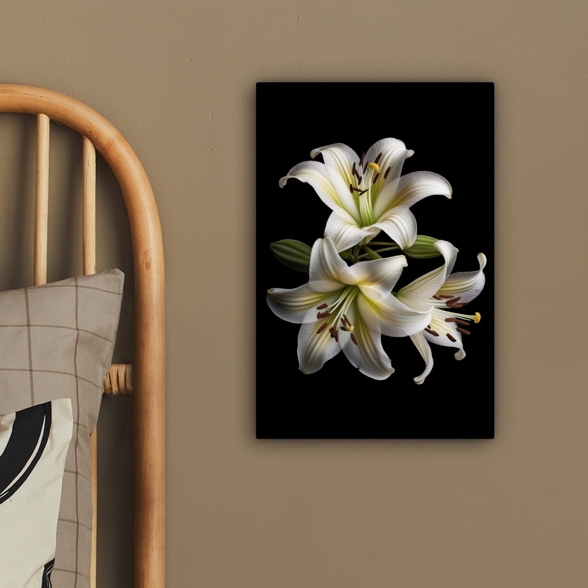 St), - Weiß bespannt Gemälde, Leinwandbild Lilie - - OneMillionCanvasses® Natur 20x30 inkl. Zackenaufhänger, Botanisch, Leinwandbild cm Blumen - fertig (1