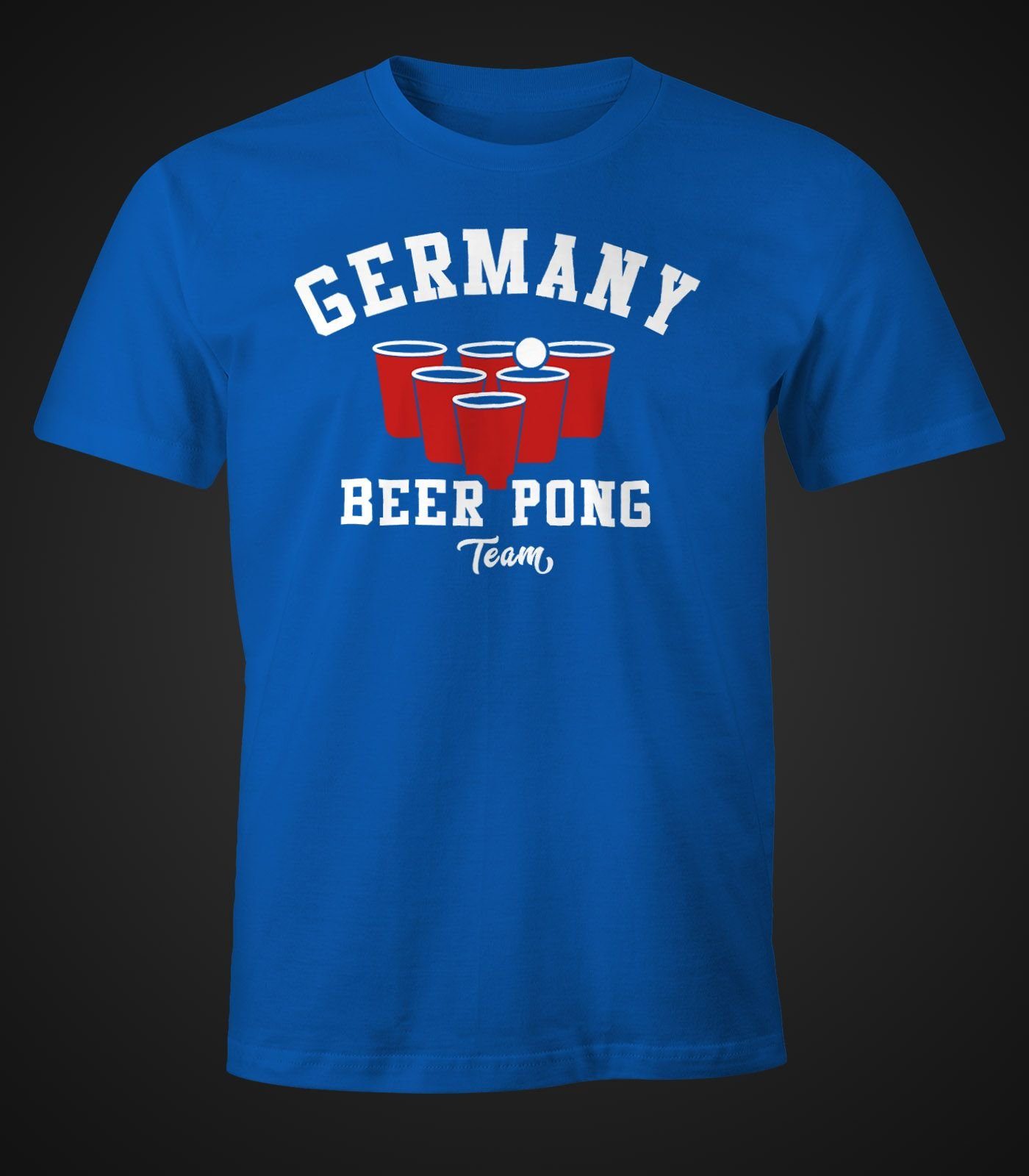 MoonWorks Print-Shirt blau Moonworks® Germany Bier Team Herren Fun-Shirt Print mit Pong Beer T-Shirt