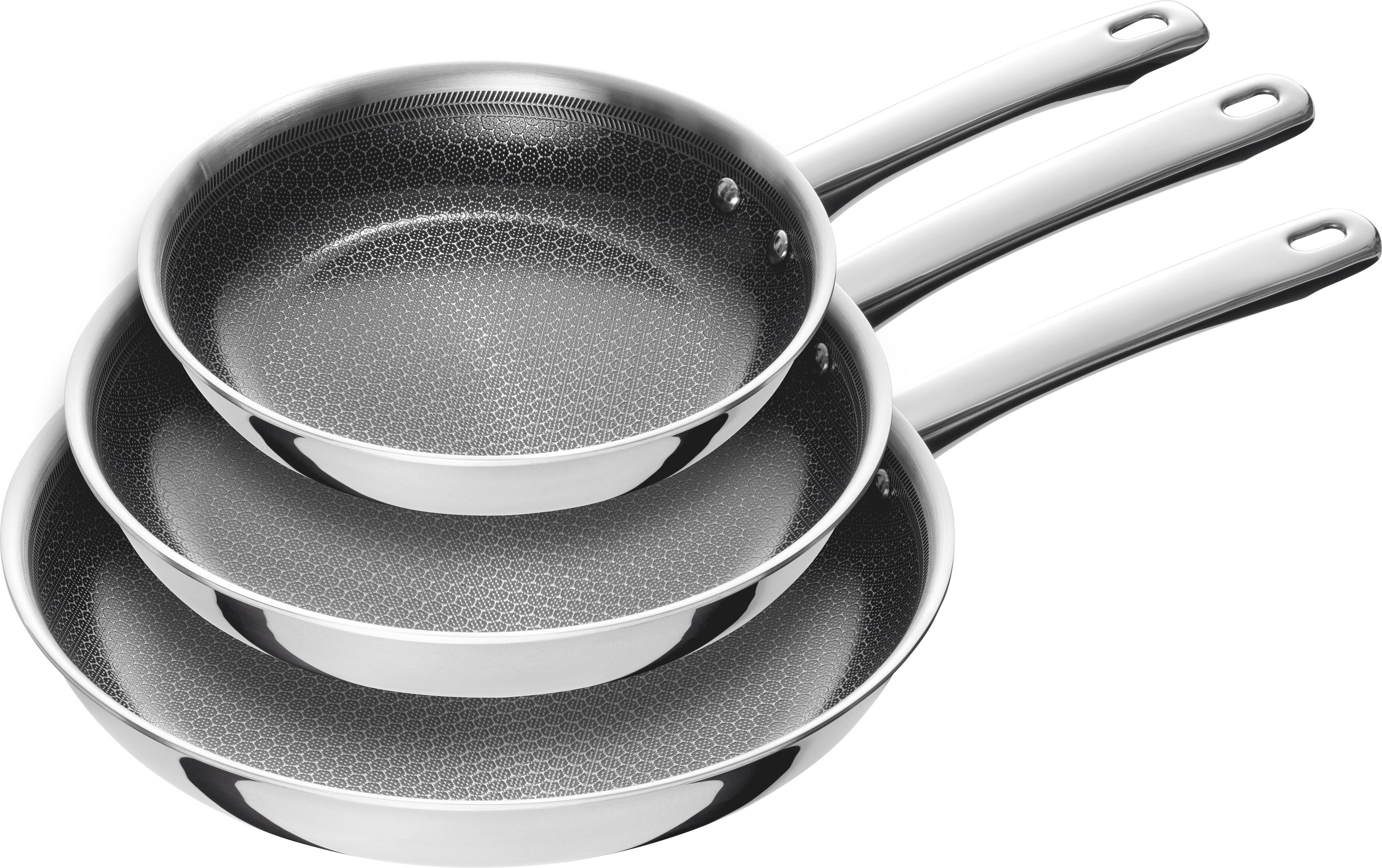 HENCKELS by ZWILLING Pfannen-Set Valley, Edelstahl (Set, 3-tlg., 1 Bratpfanne (20 cm), 1 Bratpfanne (24 cm), 1 Bratpfanne (28 cm), Keramikbeschichtung, Soft-Touch-Griffe, fettarmes Braten, Edelstahl