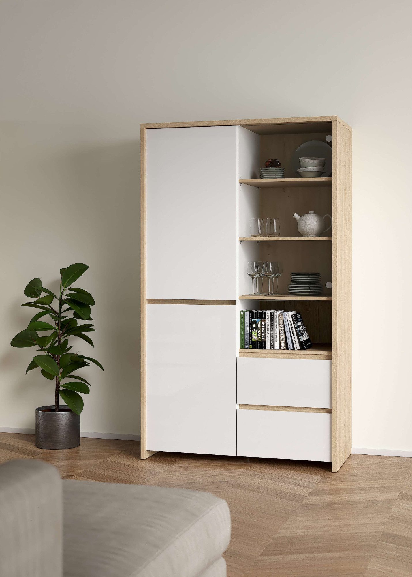 INOSIGN Vitrine Next Standvitrine, Vitrinenschrank, mit Glastür, Stauraum mit 2 Türen, 1 Glastür, 2 Schubladen, Höhe 170 cm, Breite 100 cm