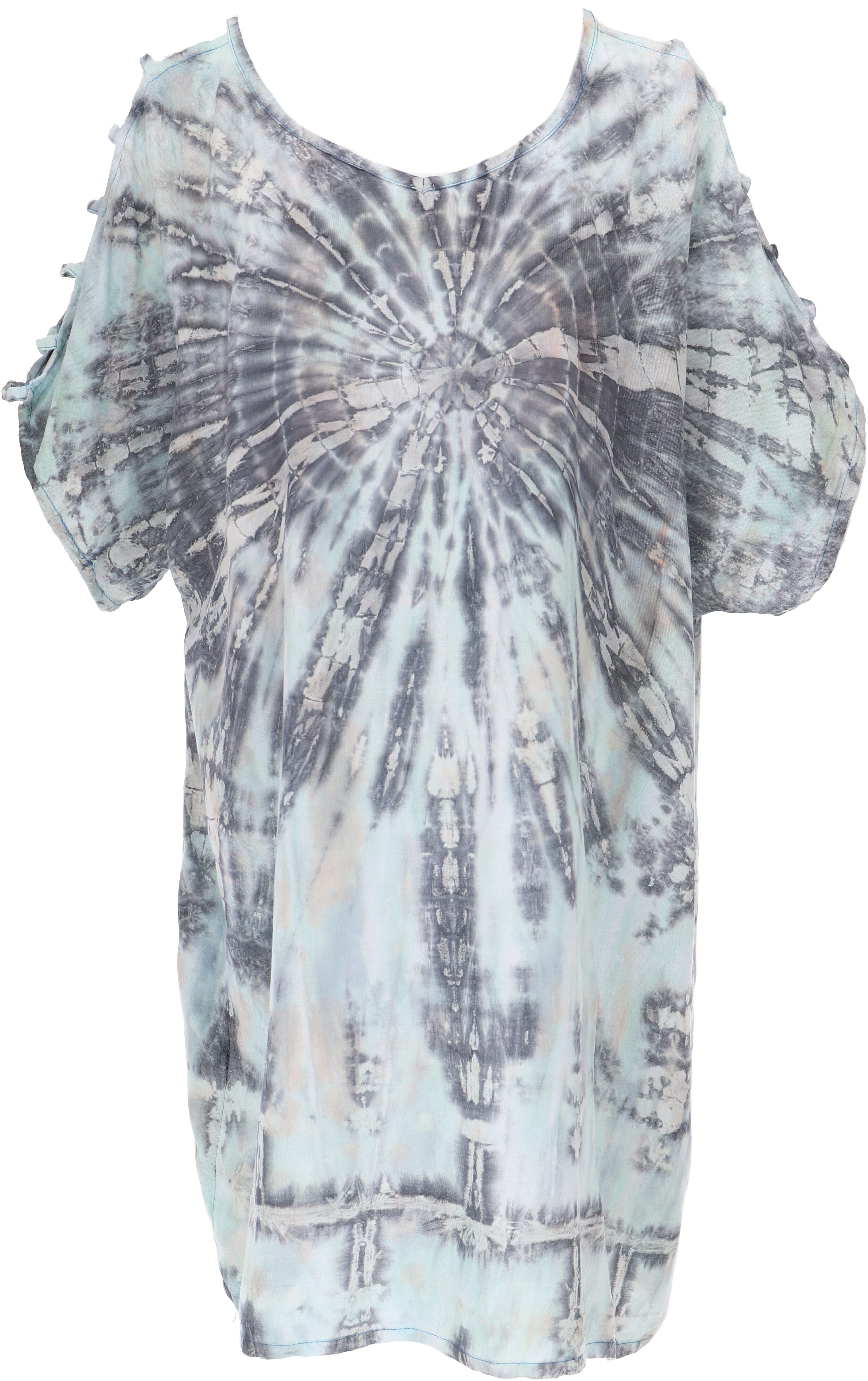 Guru-Shop Midikleid Schulterfreies Batikdress, Cold Shoulder.. Festival, Ethno Style, Hippie, alternative Bekleidung