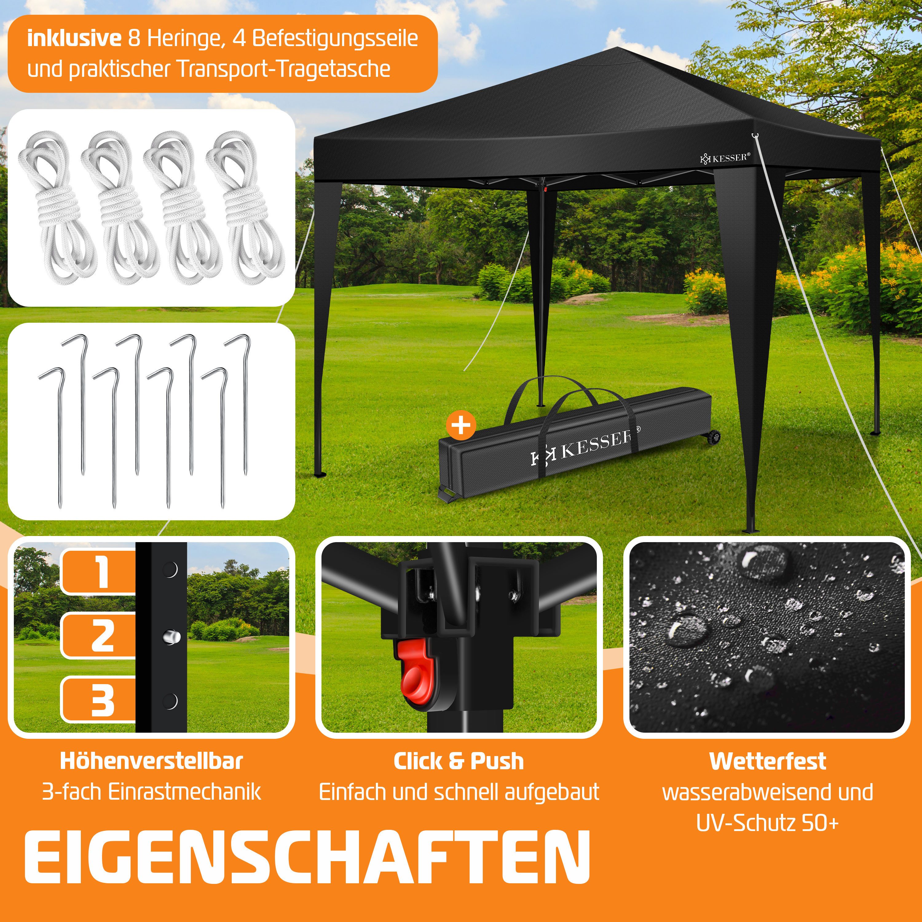 KESSER Pavillon, Pavillon 3x3m wasserdicht inkl. Tasche Pop-Up Klicksystem