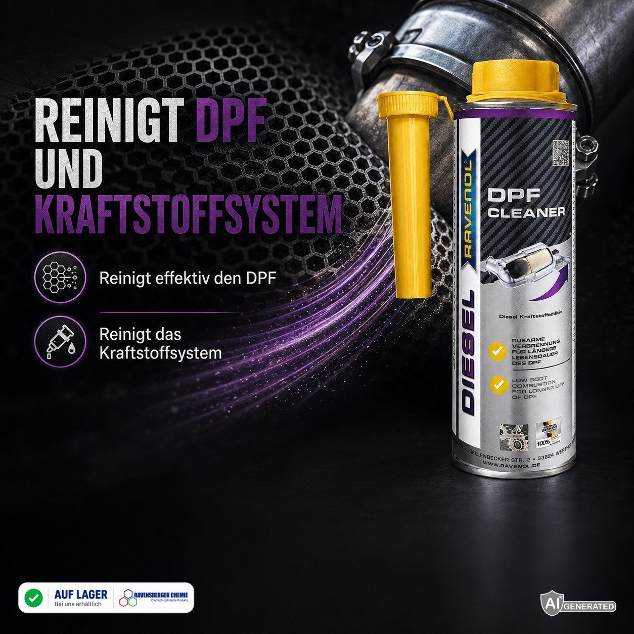 Ravenol Diesel-Additiv DPF Cleaner 300 ml Diesel Additiv DPF Reiniger für Partikelfilter, 0,3 l, DPF Reiniger 300 ml – für Regeneration & Kurzstrecken – Bild 2 von 5