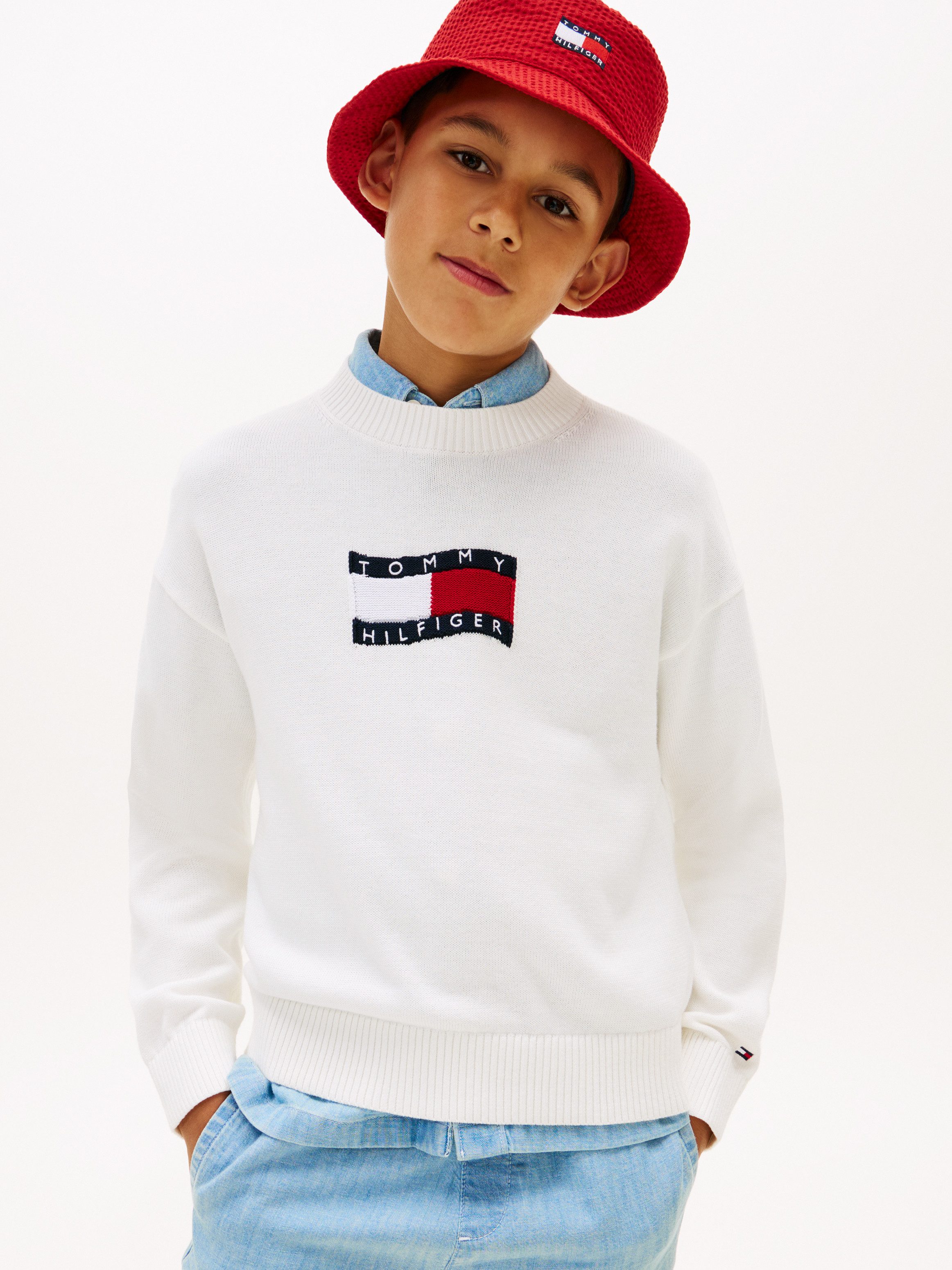 Tommy Hilfiger Strickpullover WAVY FLAG SWEATER LS Kinder bis 16 Jahre, Rundhals