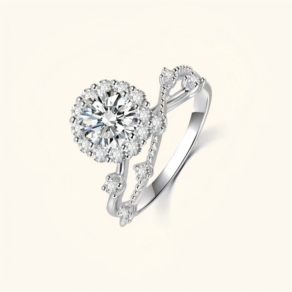Jumpeak Diamantring Labor-Diamant Ring,Halo Design,1ct,Versprechen Ring,Jahrestag Ring, 14K Gold,Frauen Schmuck,Geschenk,Eleganter Ring,D,VS1,Verlobungsring