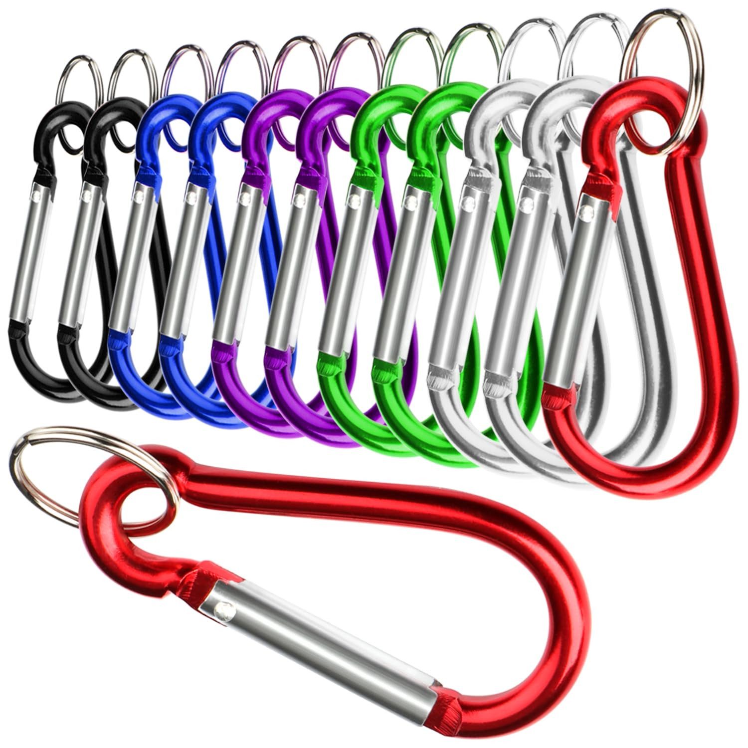 com-four Karabiner Karabinerhaken - große Schnapphaken mit Schlüsselring, (12 St), Karabiner-Schlüsselanhänger für Outdoor
