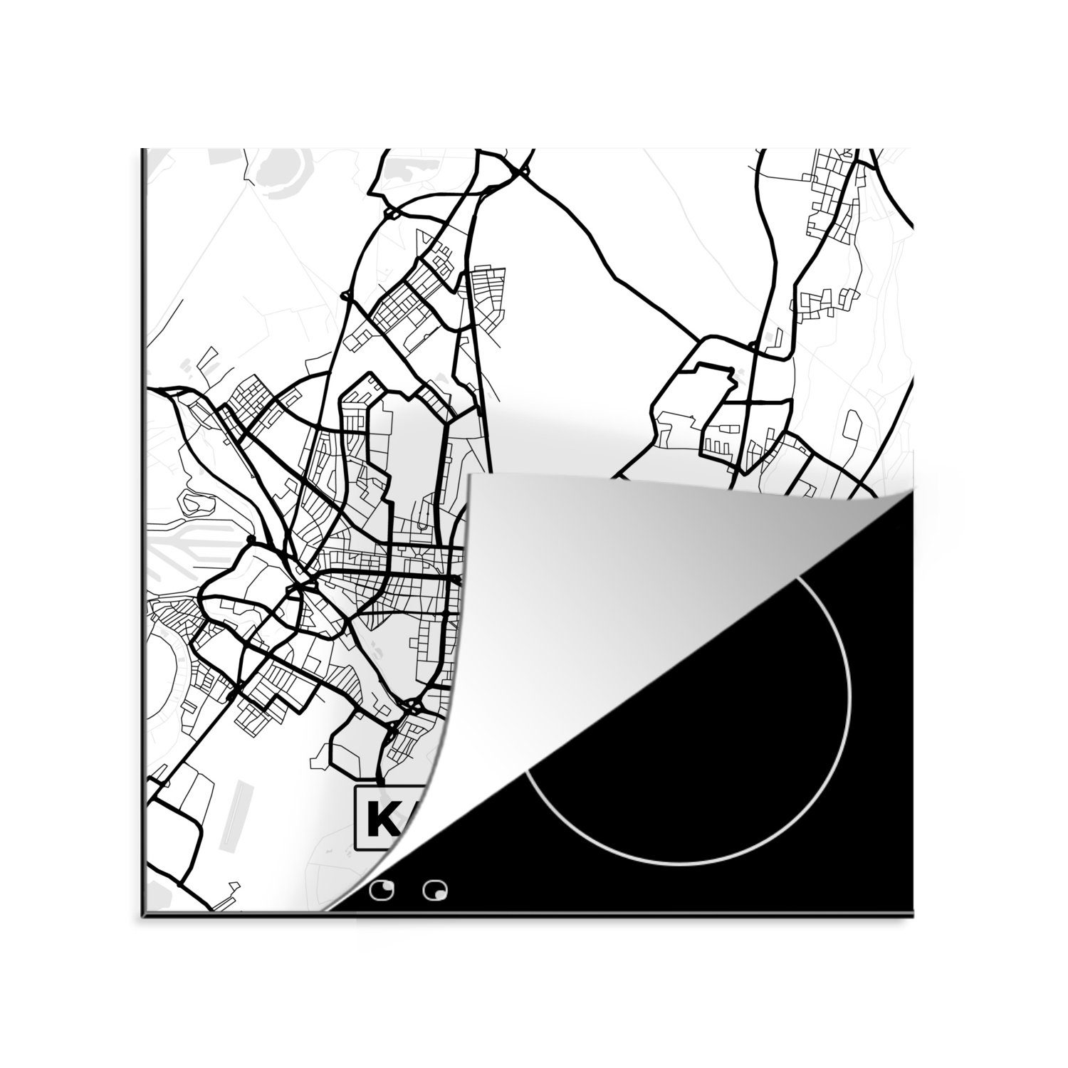 Stadtplan, Karte für tlg), 78x78 Herdblende-/Abdeckplatte MuchoWow Karlsruhe cm, küche - Karte Arbeitsplatte (1 Ceranfeldabdeckung, - - Vinyl,