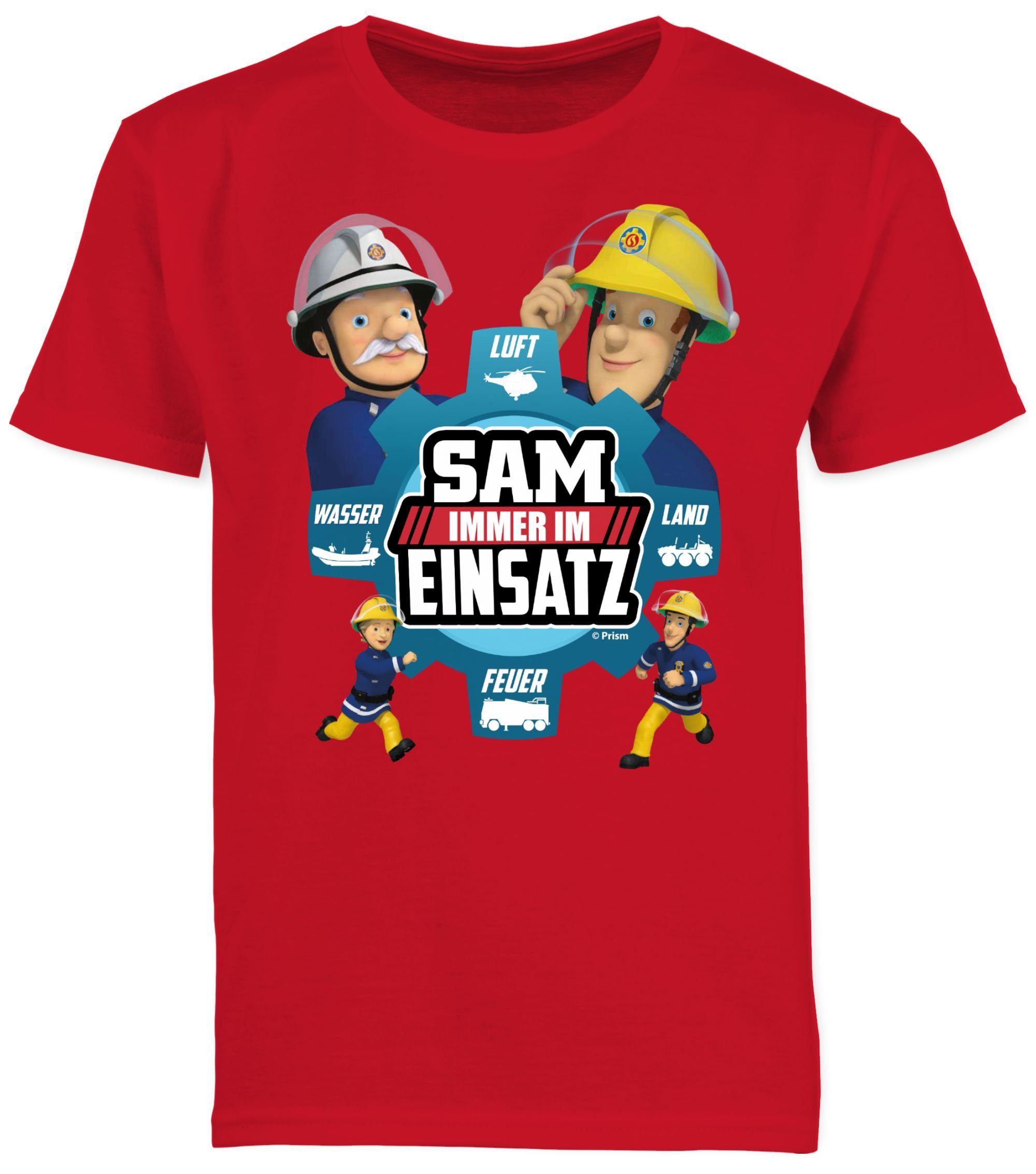 Shirtracer T-Shirt Sam - Immer Sam Feuerwehrmann Jungen 01 im Einsatz Rot