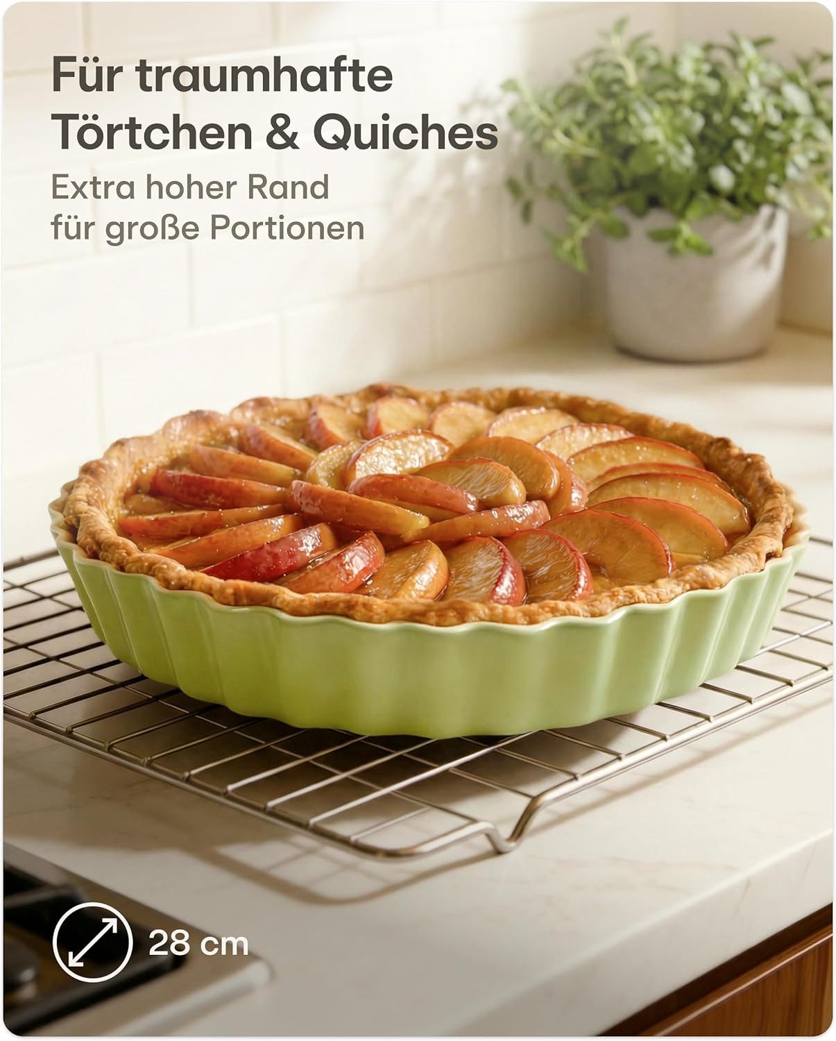 Praknu Auflaufform Keramik-Tarteform 28cm 1 St. Antihaft hoher Rand, Ofen 280°C, Farben, Keramik, (1-St), Antihaftbeschichtung, hoher Rand, kratz- und schnittfest