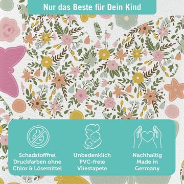 lovely label Wandsticker Little Flowers & Butterflies Rosa/Grün/Orange (2 DIN A3 Bögen, 44 Wandtattoos aus Vliestapete), Hergestellt in Deutschland