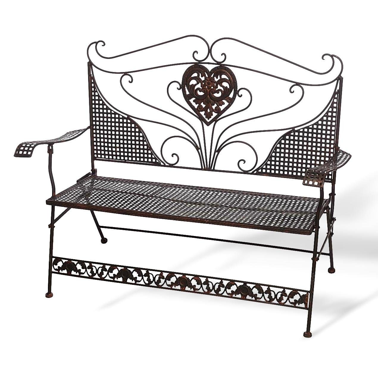 Aubaho Gartenbank Nostalgie Gartenbank Herz Blumen Eisen antik Stil
