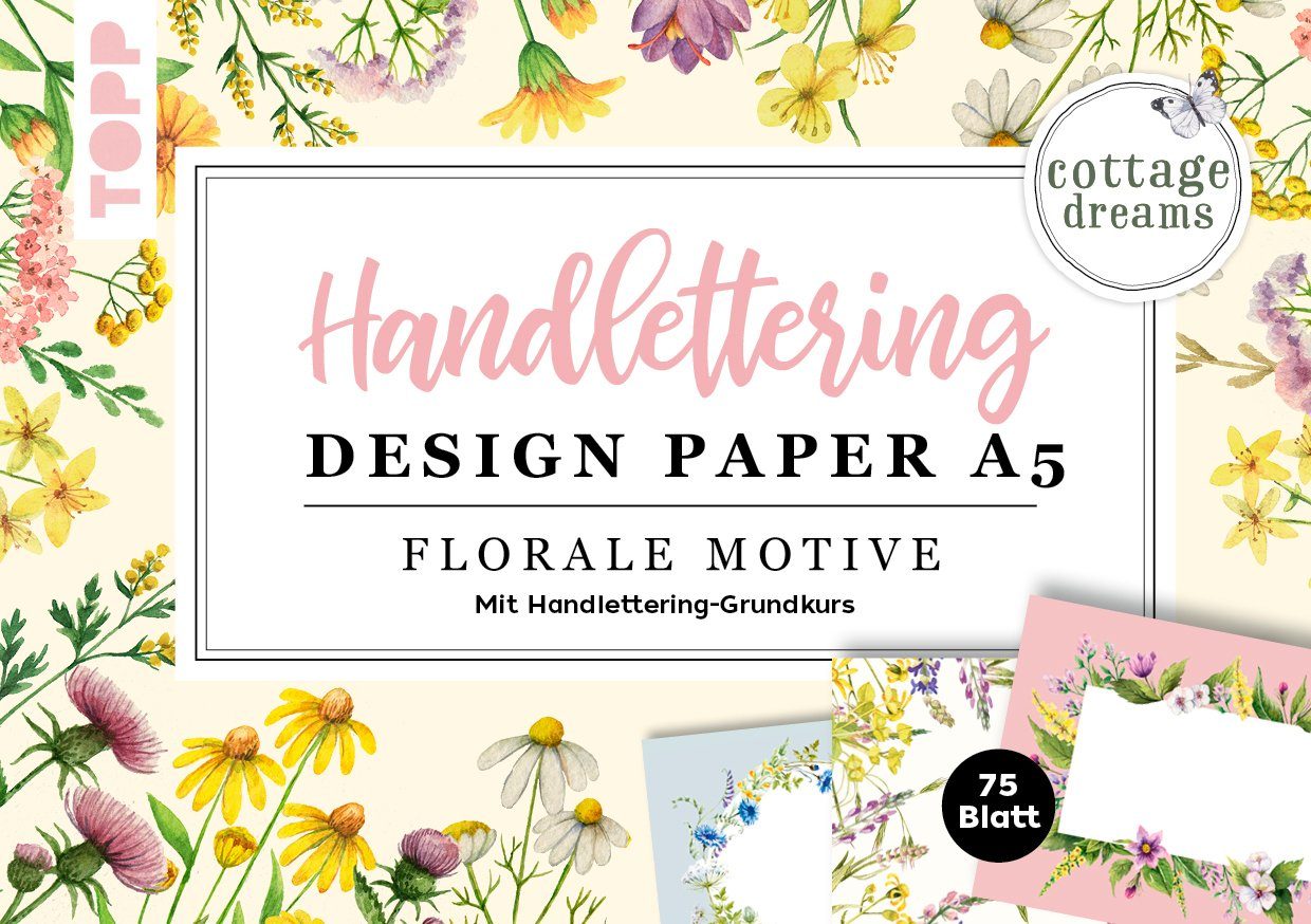 Design Topp Paper Block, Motivpapier A5 Cotton Handlettering Dreams