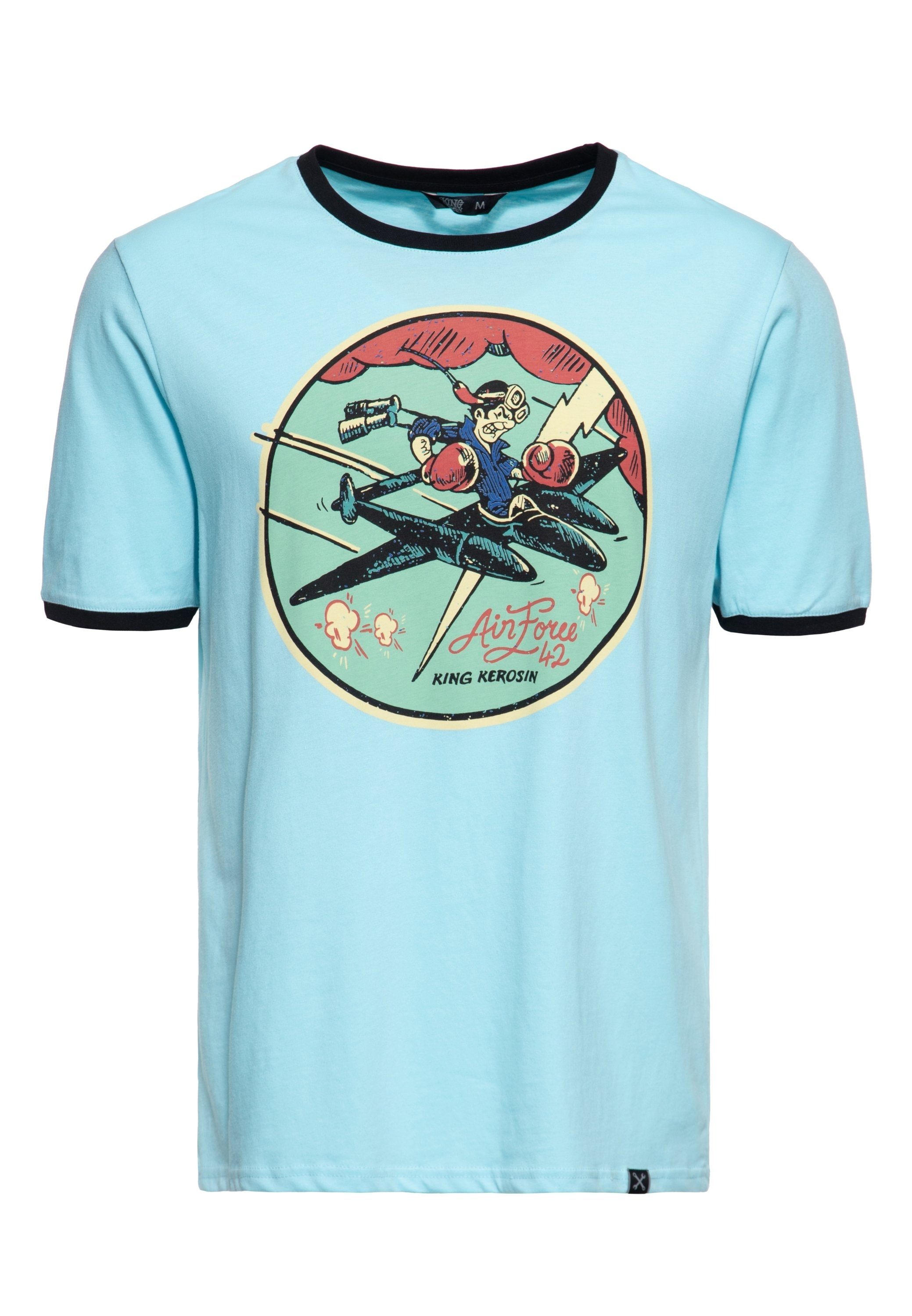 KingKerosin Print-Shirt Airforce 42 (1-tlg) mit coolen Prints im 70s Style sky