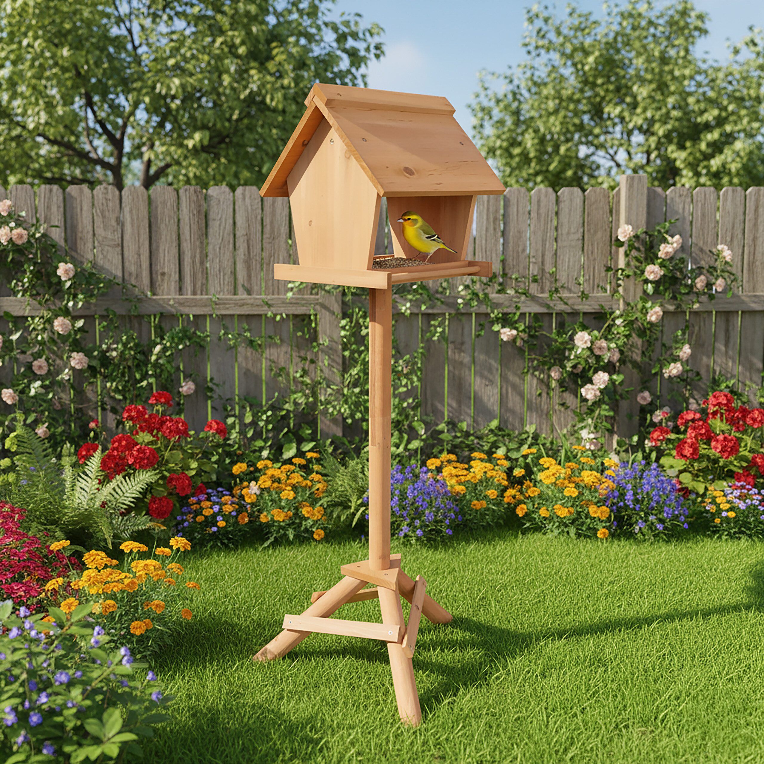 relaxdays Vogelhaus Vogelfutterhaus aus Tannenholz, orange günstig online kaufen