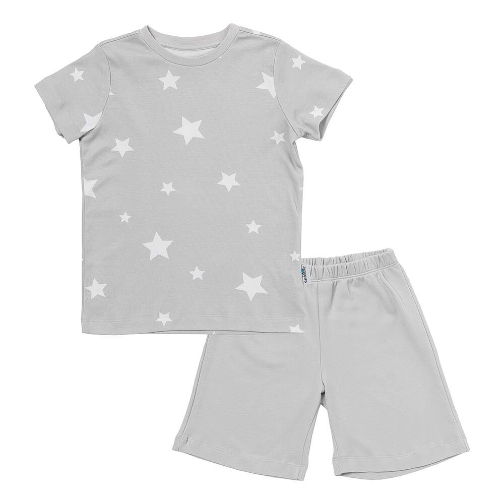 Schlummersack Shorty Kinder-Shorty aus Bio-Baumwolle OEKO-TEX zertifiziert Sterne grau | Pyjamas