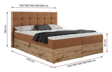 MKS MÖBEL Boxspringbett ALBERO 1, Doppelbett, Multipocket-Matratze, Eiche Holzrahmen, Praktisch