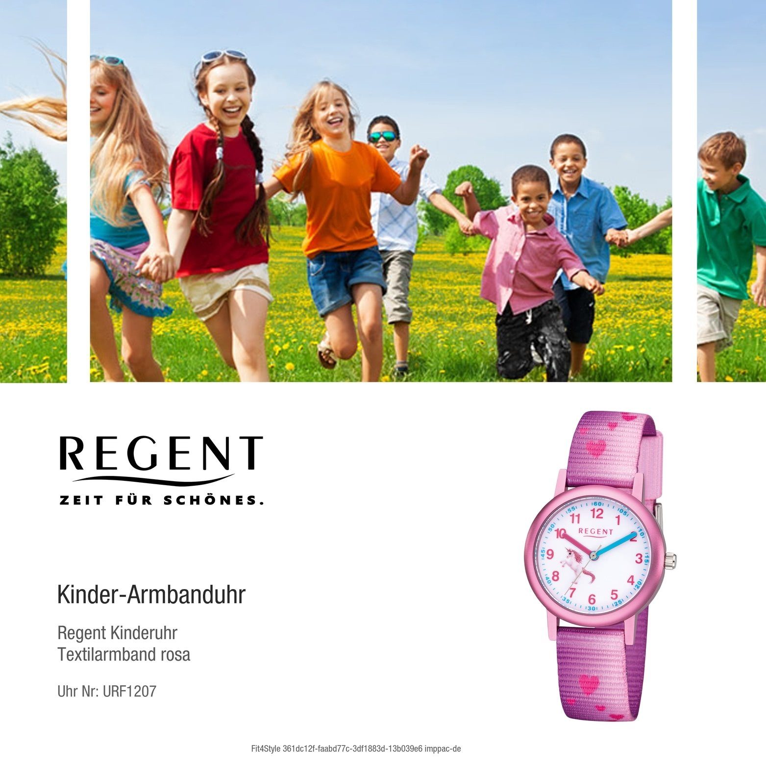 29mm) Quarzuhr Gehäuse, Textilarmband Uhr Regent (ca. rundes Kinder Regent F-1207 Kinderuhr rosa, Analog, klein Textil