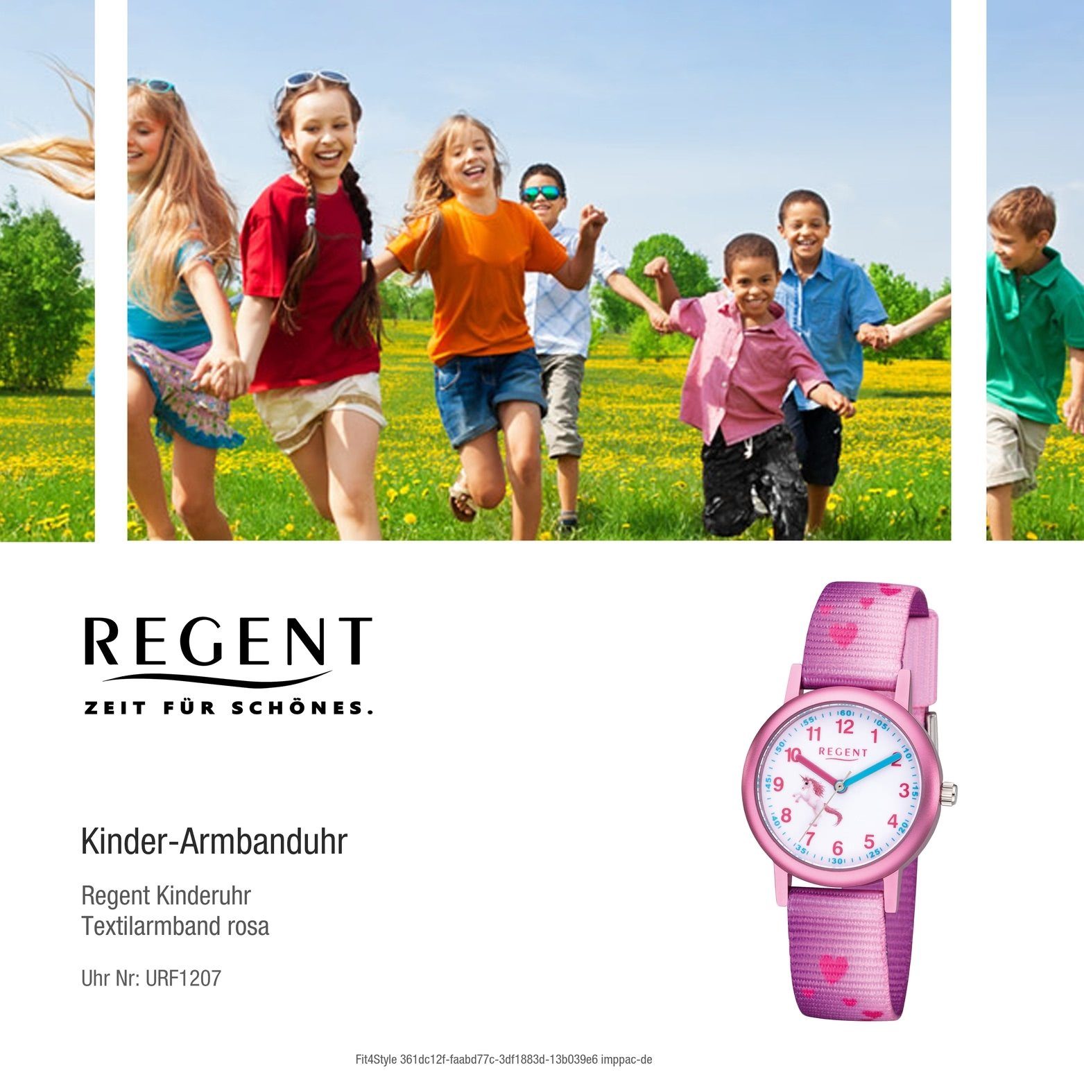 Kinder (ca. Quarzuhr Textil rundes Analog, Kinderuhr Uhr rosa, 29mm) Textilarmband F-1207 klein Regent Regent Gehäuse,