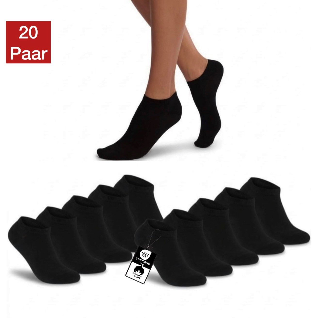 NERS Kurzsocken aus Baumwolle 10-20 Paar, Damen & Herren ohne Naht, mit Komfortbund (20-Paar, 10) Sneaker socken, Atmungsaktive, Ohne Gummidruck, Robust und Langlebig