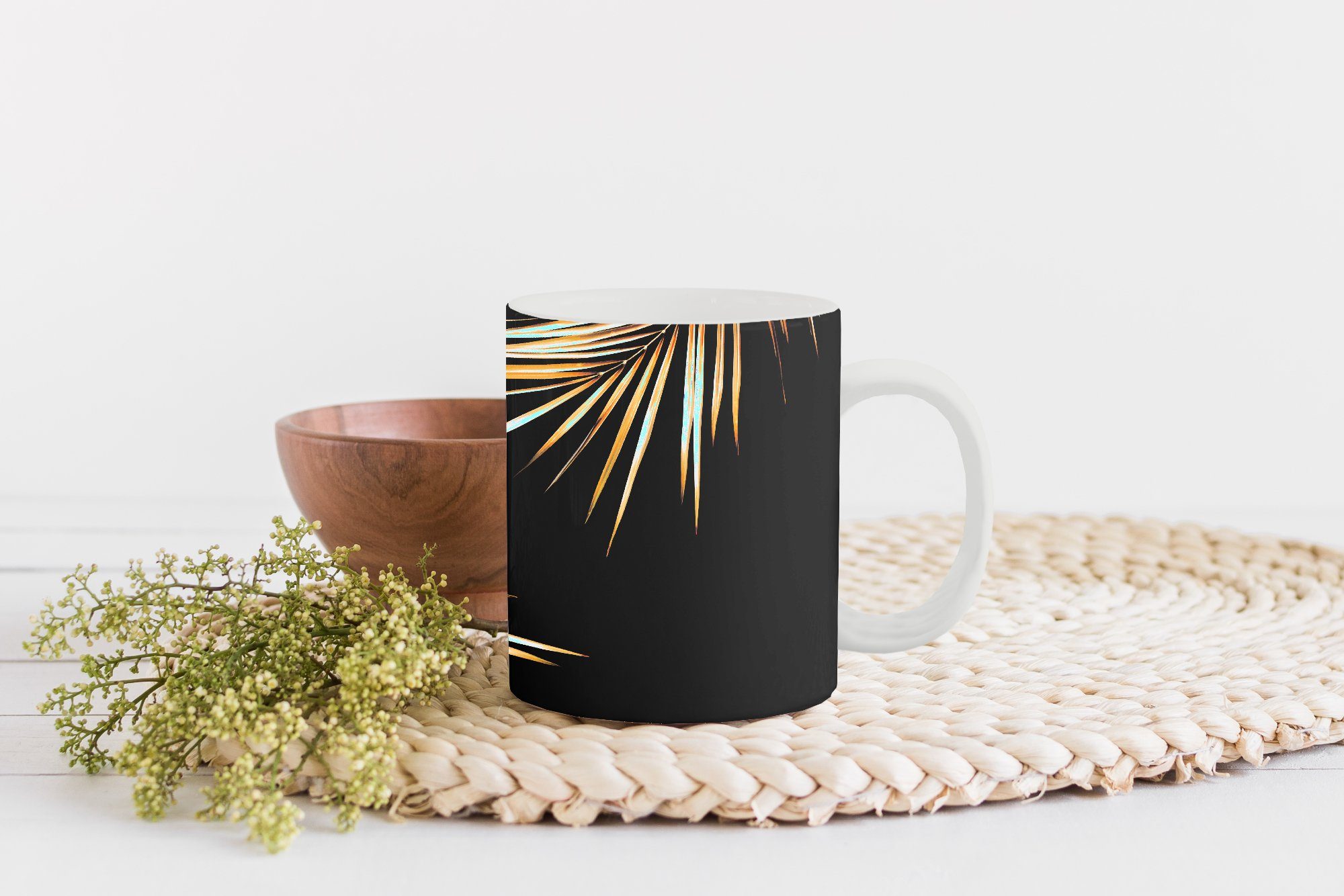 - - Schwarz Becher, Teetasse, Tasse Gold Kaffeetassen, Blätter Teetasse, Luxus, - Keramik, Geschenk Pflanzen - MuchoWow