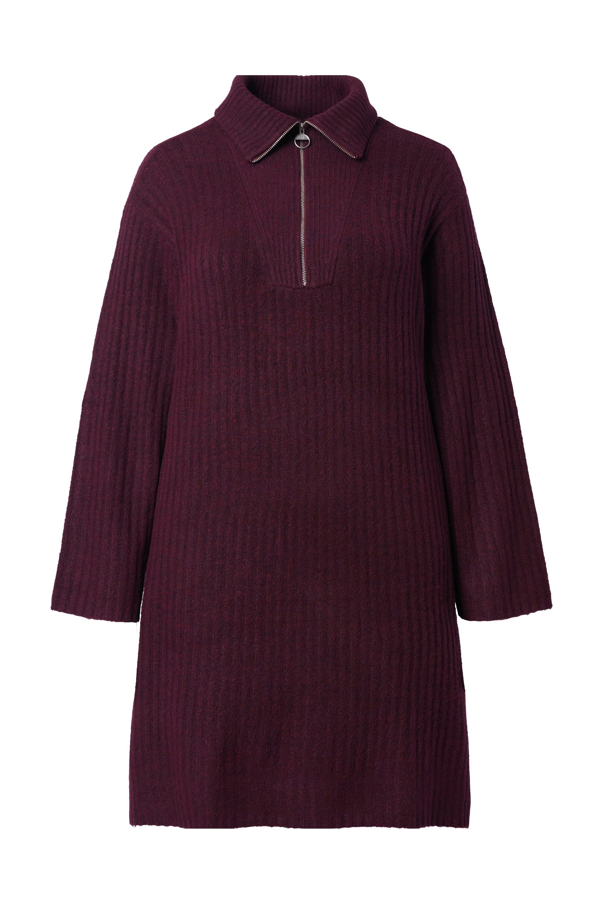 Ulla Popken Midikleid Strickkleid A-Linie Rippstrick Troyerkragen günstig online kaufen