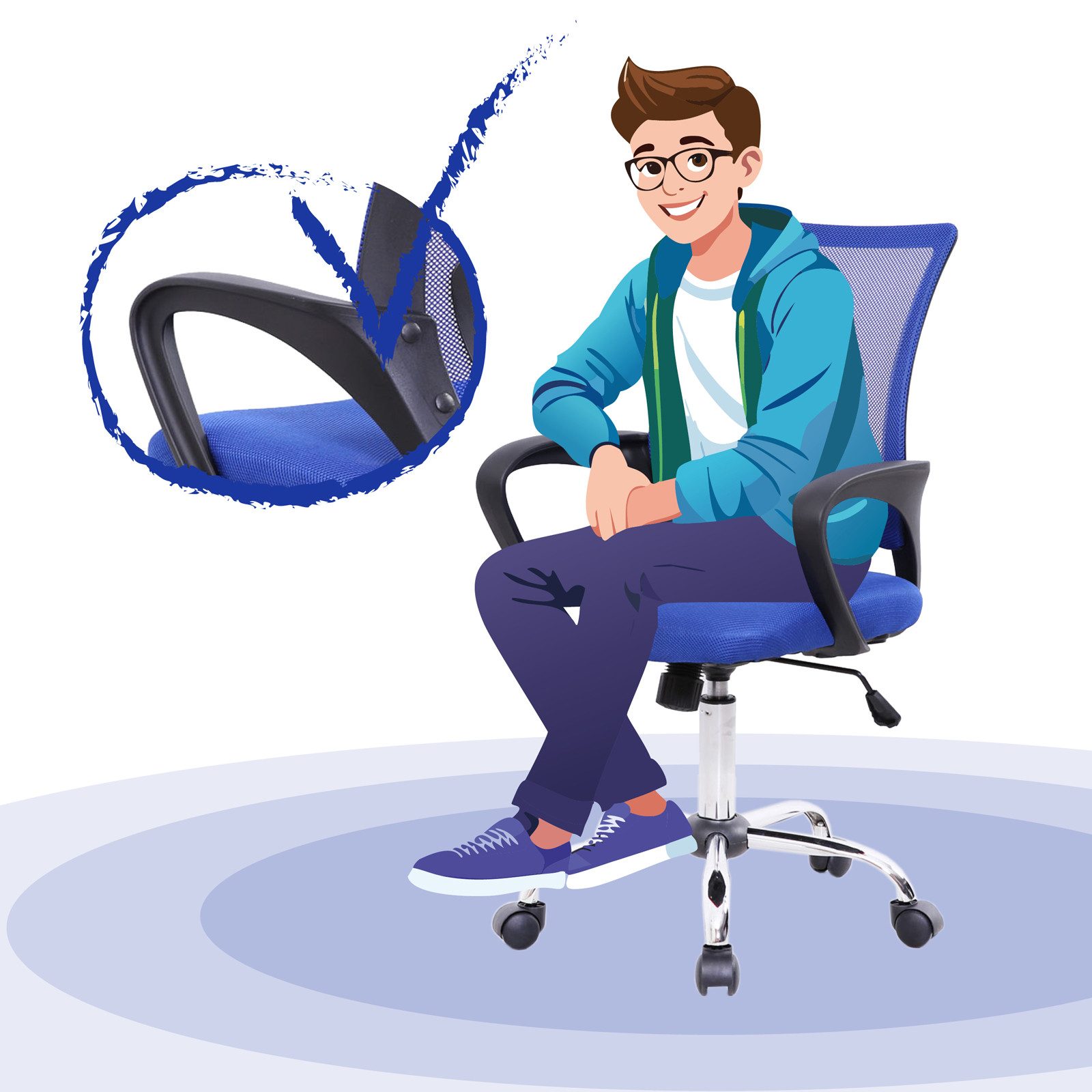 SVITA Schreibtischstuhl CYDNEY (Einzeln), Stufenlos höhenverstellbar, 360° drehbar, mitwachsend