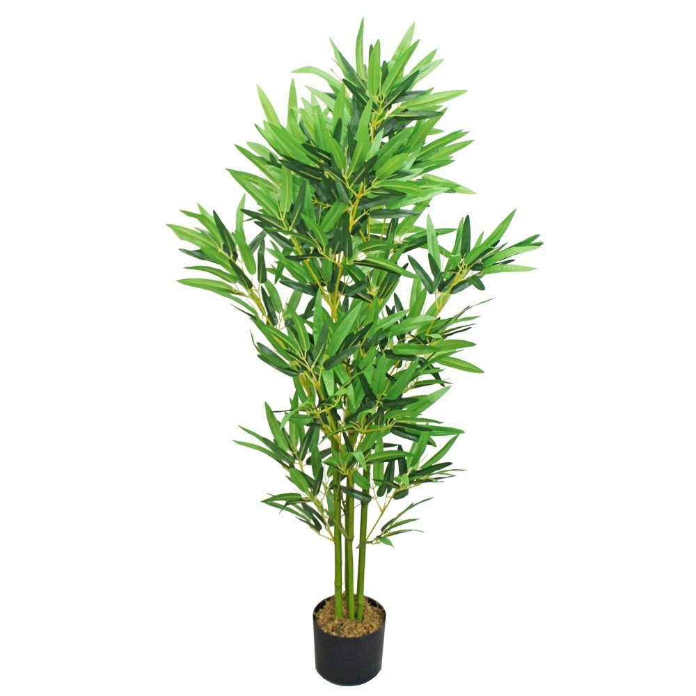 Kunstpflanze Bambus Kunstbaum Kunstpflanze Künstliche Pflanze mit Echtholz 120cm Decovego, Decovego