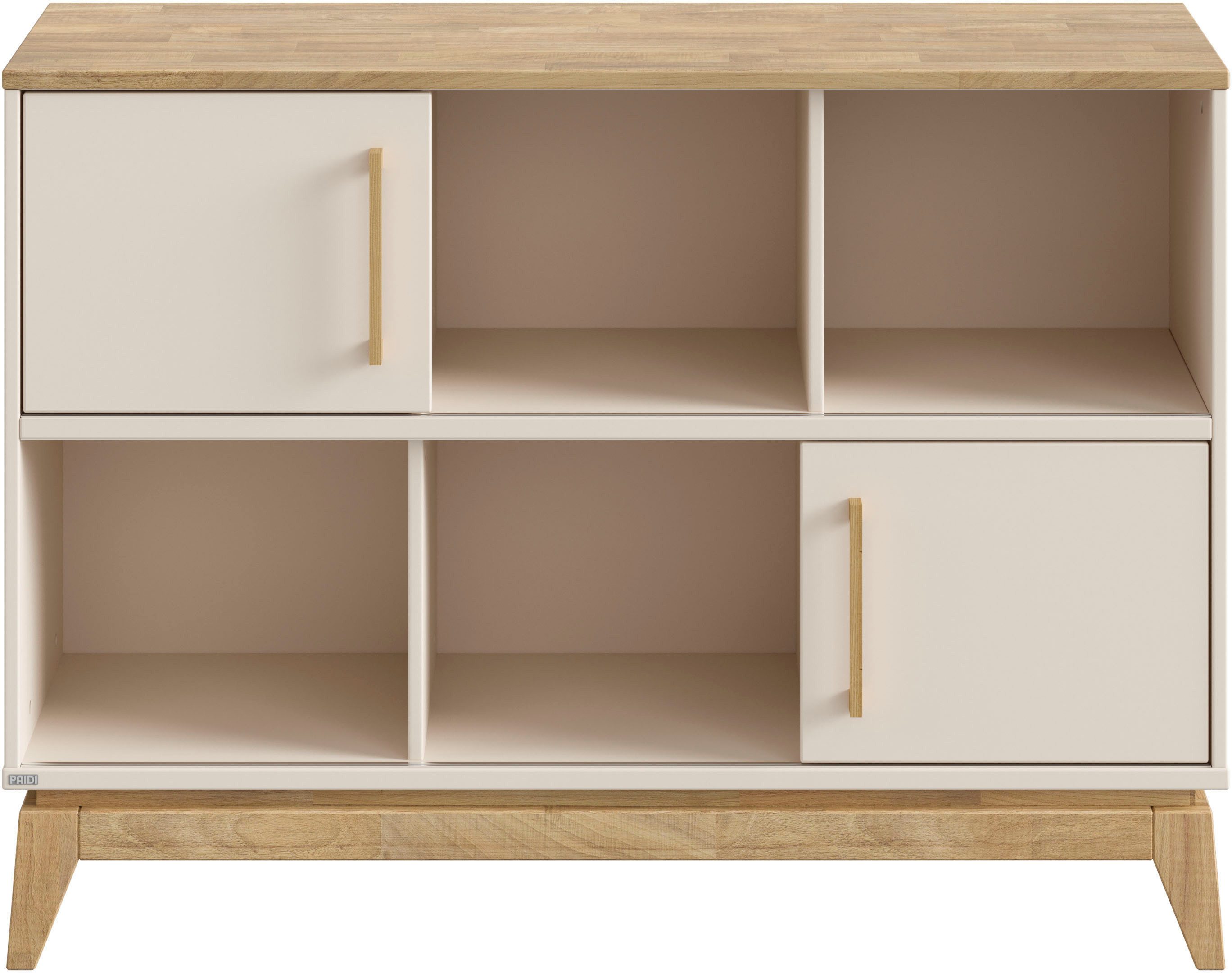 PAIDI Sideboard STIENE in Beige oder Grau, 6 Fächer und 2 Schiebetüren mit Soft-Close (B/H/T ca. 124/91/40cm), stabiles Regal mit Massivholz, Standregal, geprüfte Qualität