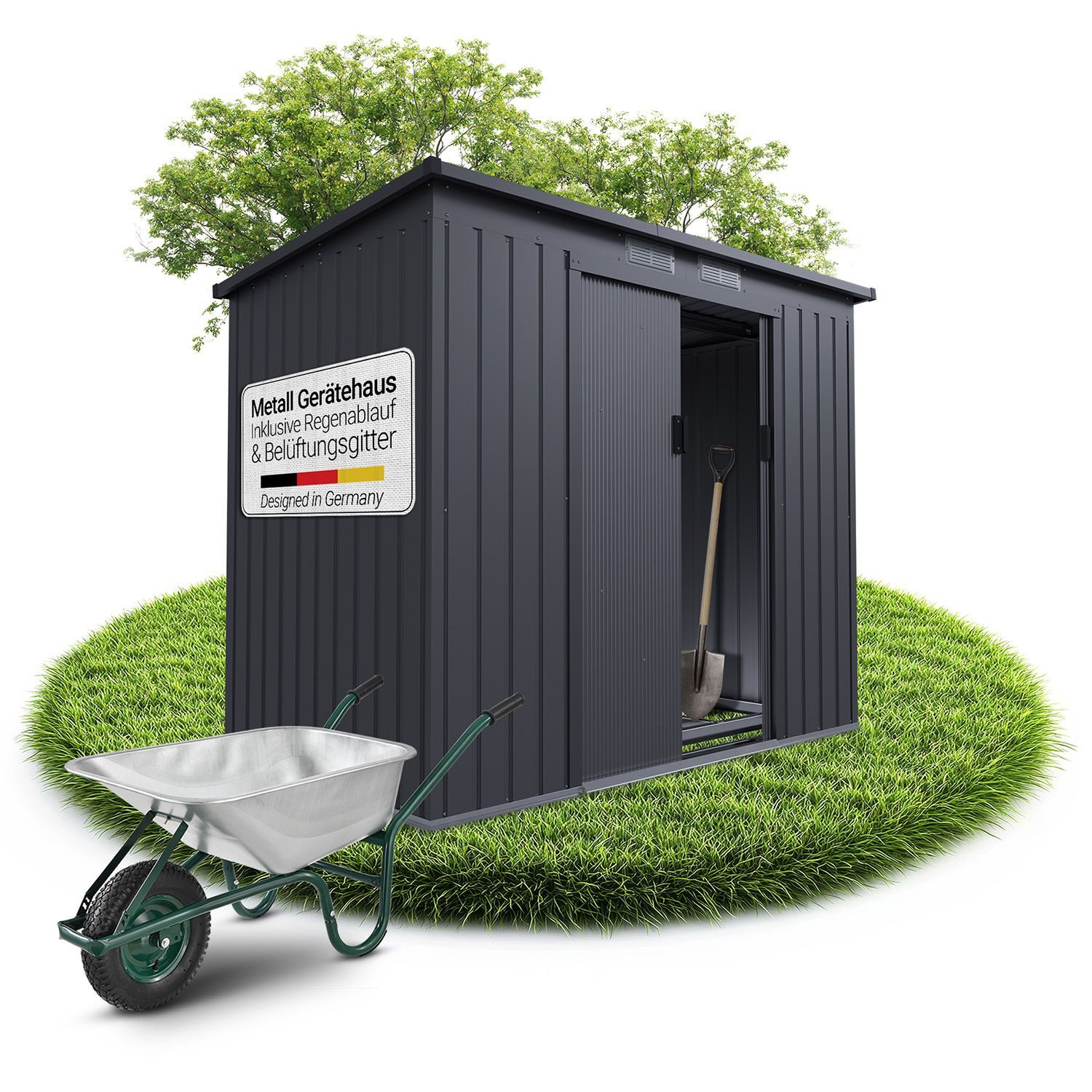 Juskys Gartenhaus M, BxT: 218x132 cm, mit Pultdach, Schiebetür, Fundamentra günstig online kaufen