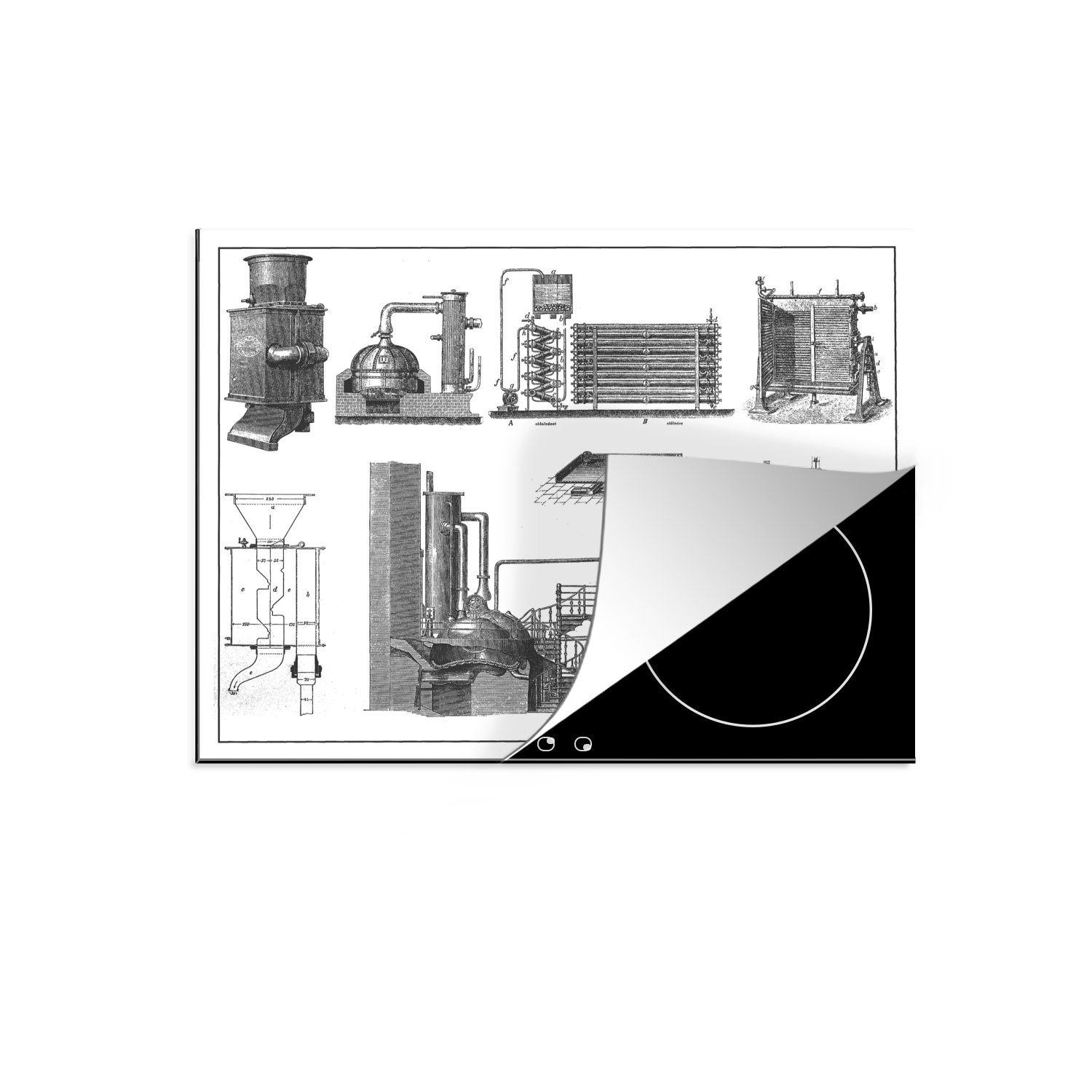 Vinyl, Herdblende-/Abdeckplatte Illustration 70x52 der Ceranfeldabdeckung MuchoWow Ausrüstung Arbeitsfläche nutzbar, (1 Mobile einer tlg), Bierbrauerei, cm,