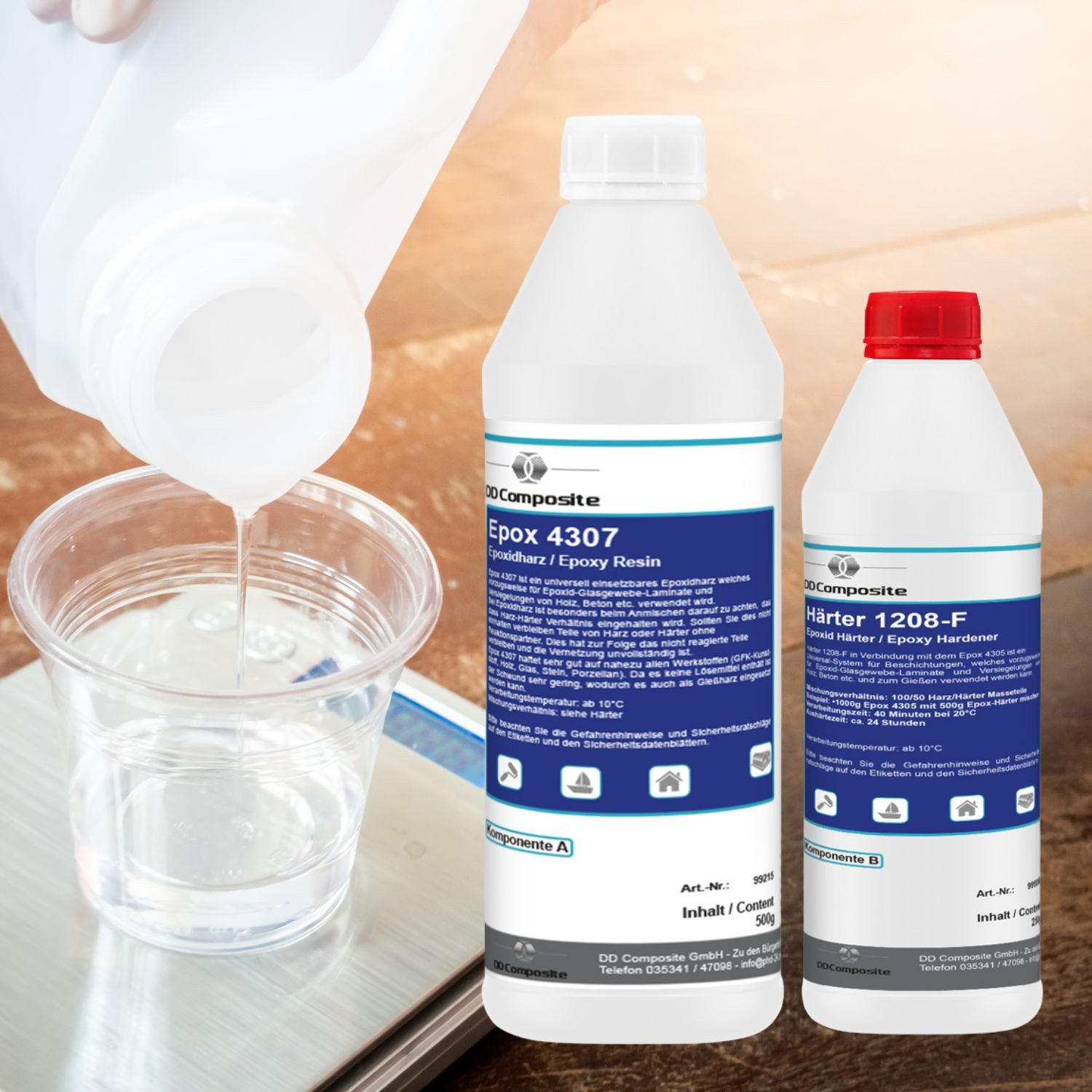 DD Composite Reparatur-Set 750g GFK Epoxidharz + 1m² Glasfilamentgewebe 390g/m² Köper, 3-St. – Bild 3 von 5