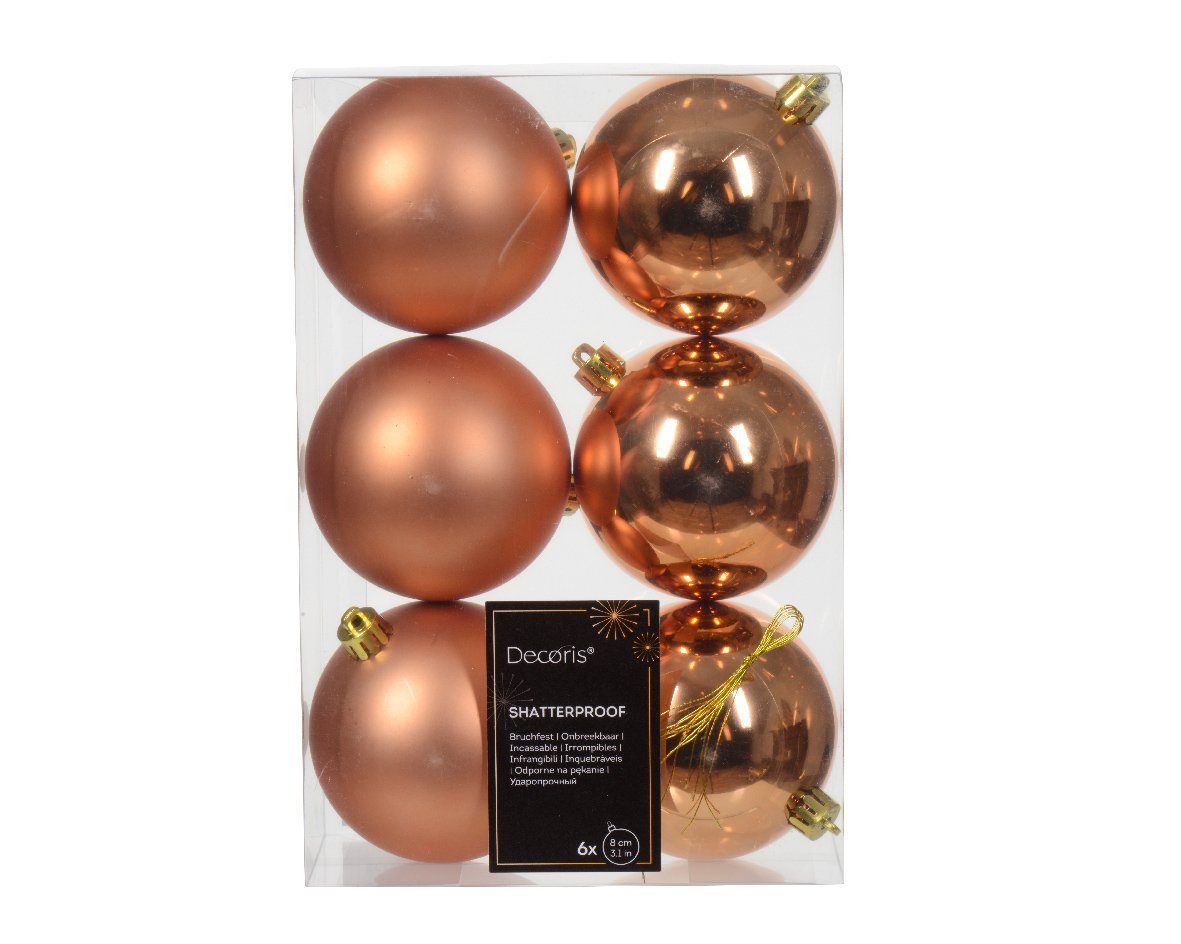 season Kunststoff 8cm decorations - Decoris Set Weihnachtskugeln Weihnachtsbaumkugel, 6er Kupferrot