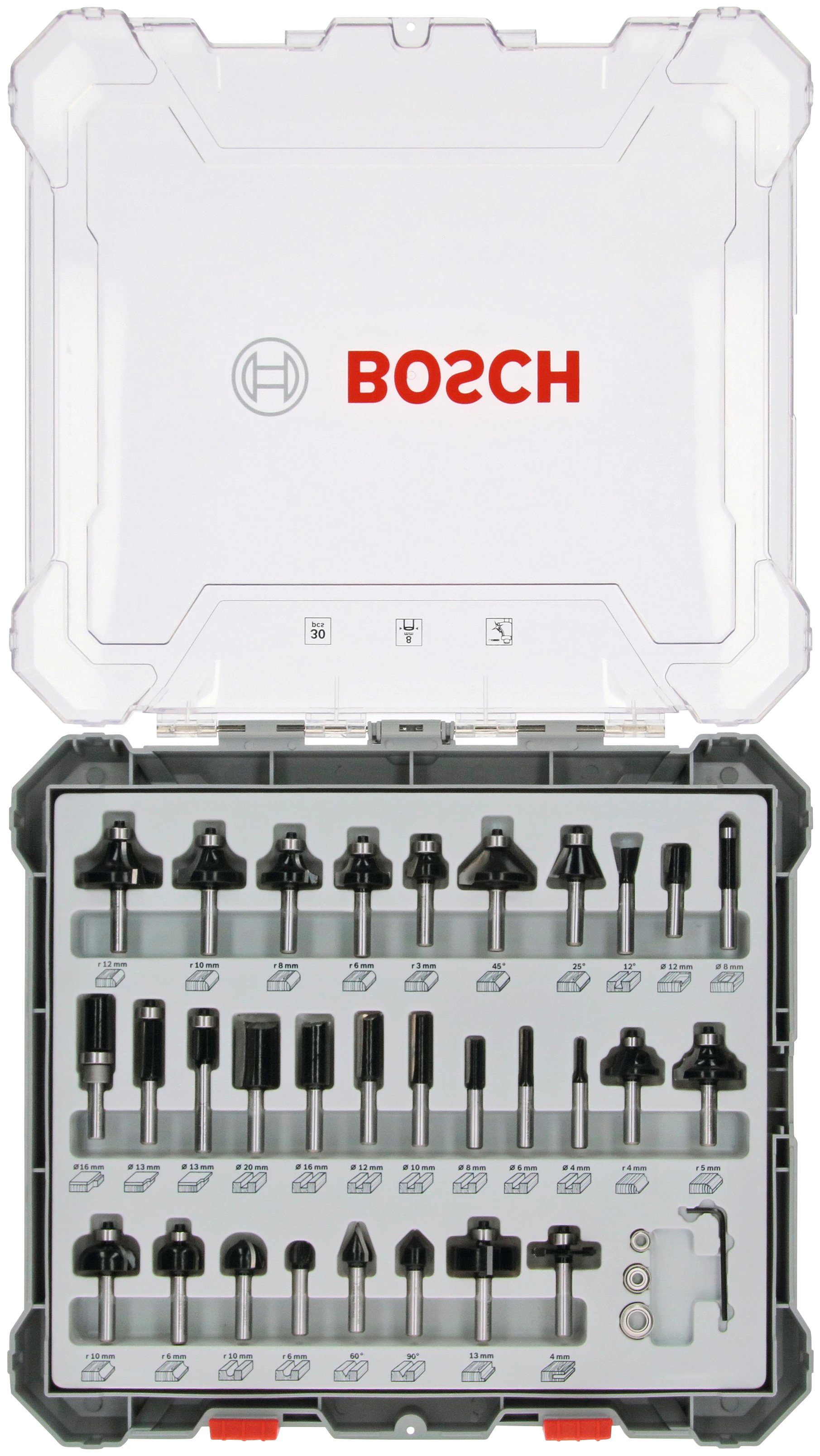 Bosch Set, mit Professional 8-mm-Schaft 30-teilig, Nutfräser,