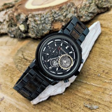 Holzwerk Chronograph BRAMSCHE Herren Edelstahl & Holz Armband Uhr in schwarz, grau