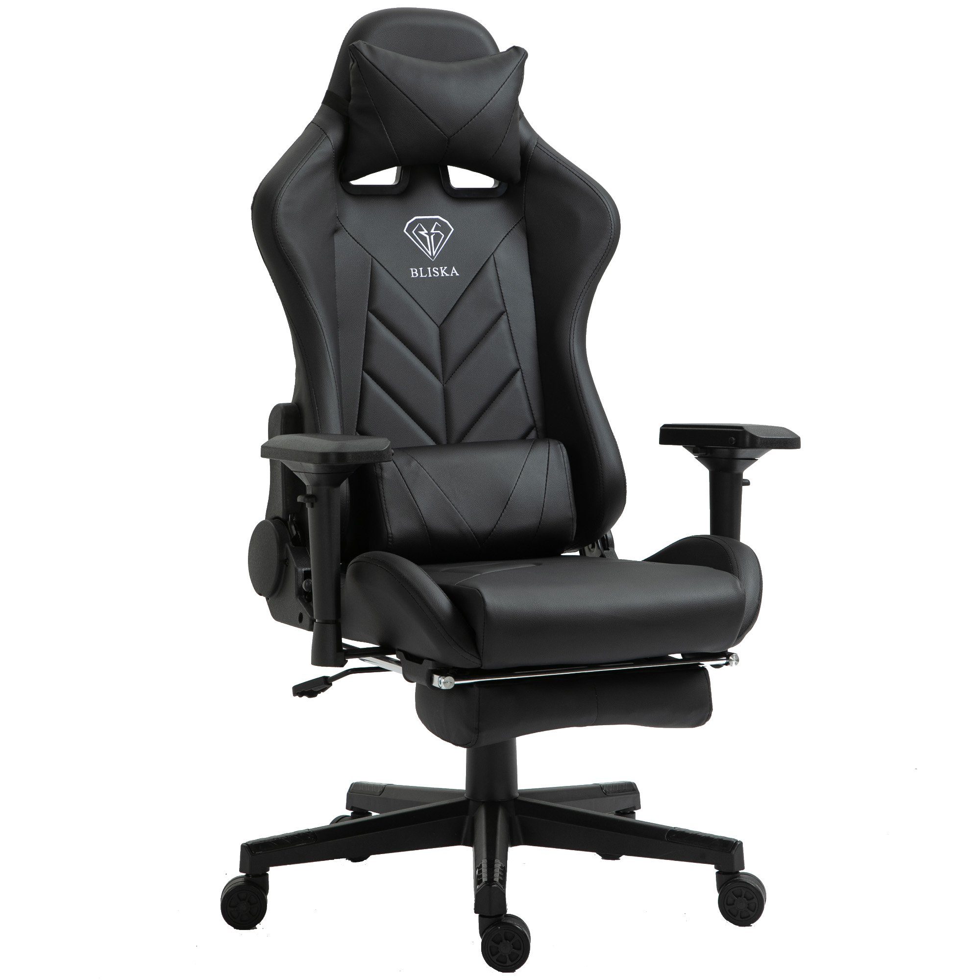 TRISENS Chefsessel Leo (1 Stück), Gaming Stuhl mit Fußstütze und 4D-Armlehnen gaming chair in Lederoptik Schwarz