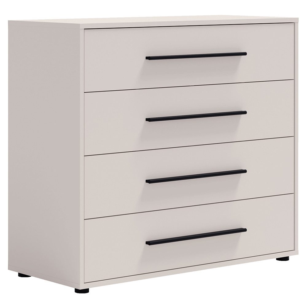 Lomadox Sideboard MOLLERUSA-132, 98,8 cm breit, kaschmir mit schwarzen Griffen, 4 Schubladen