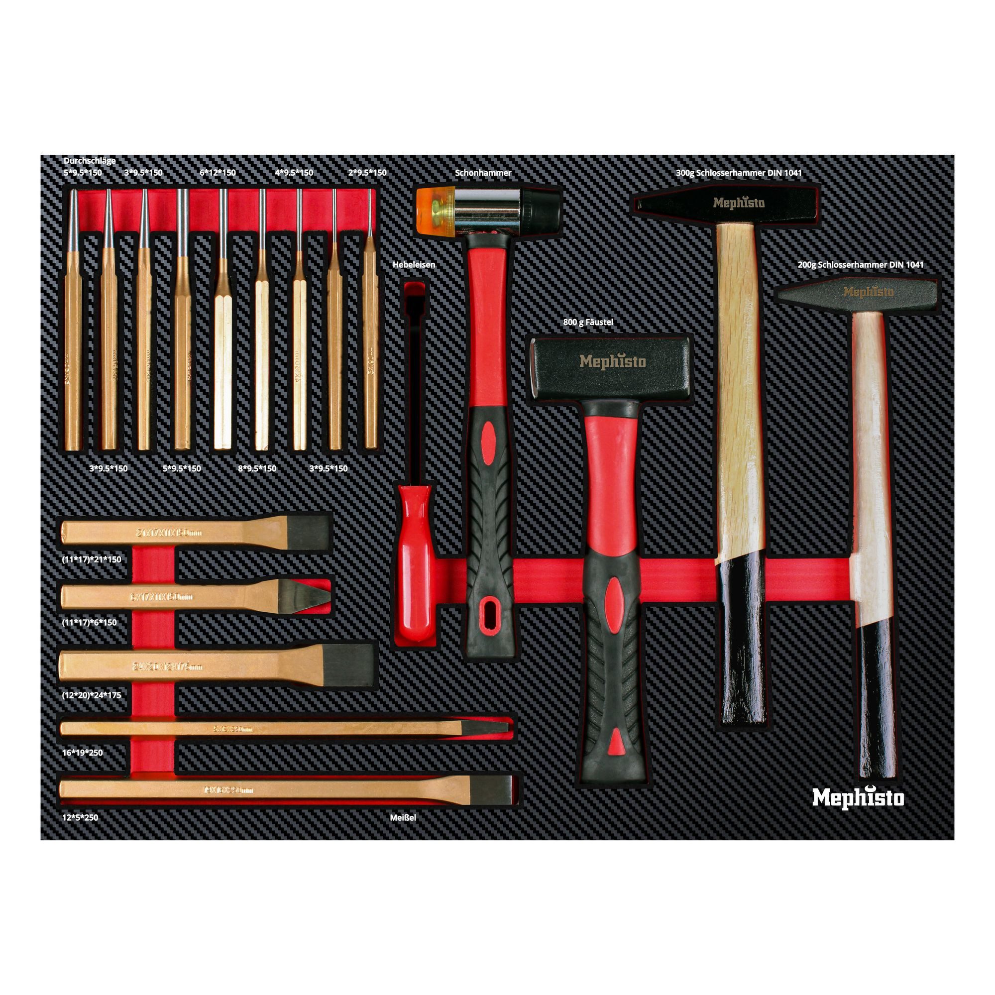Mephisto-Tools Werkzeugset, (Set), metrisch, inkl. Soft Inlay in Carbon-Optik
