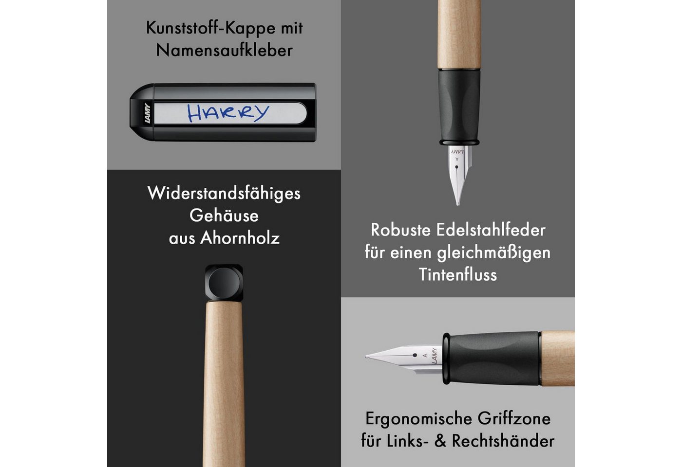 Thumbnail - LAMY Füllhalter Schreiblernfüller abc, Rechtshänder ergonomischer Griff Stahlfeder robustes Ahorngehäuse