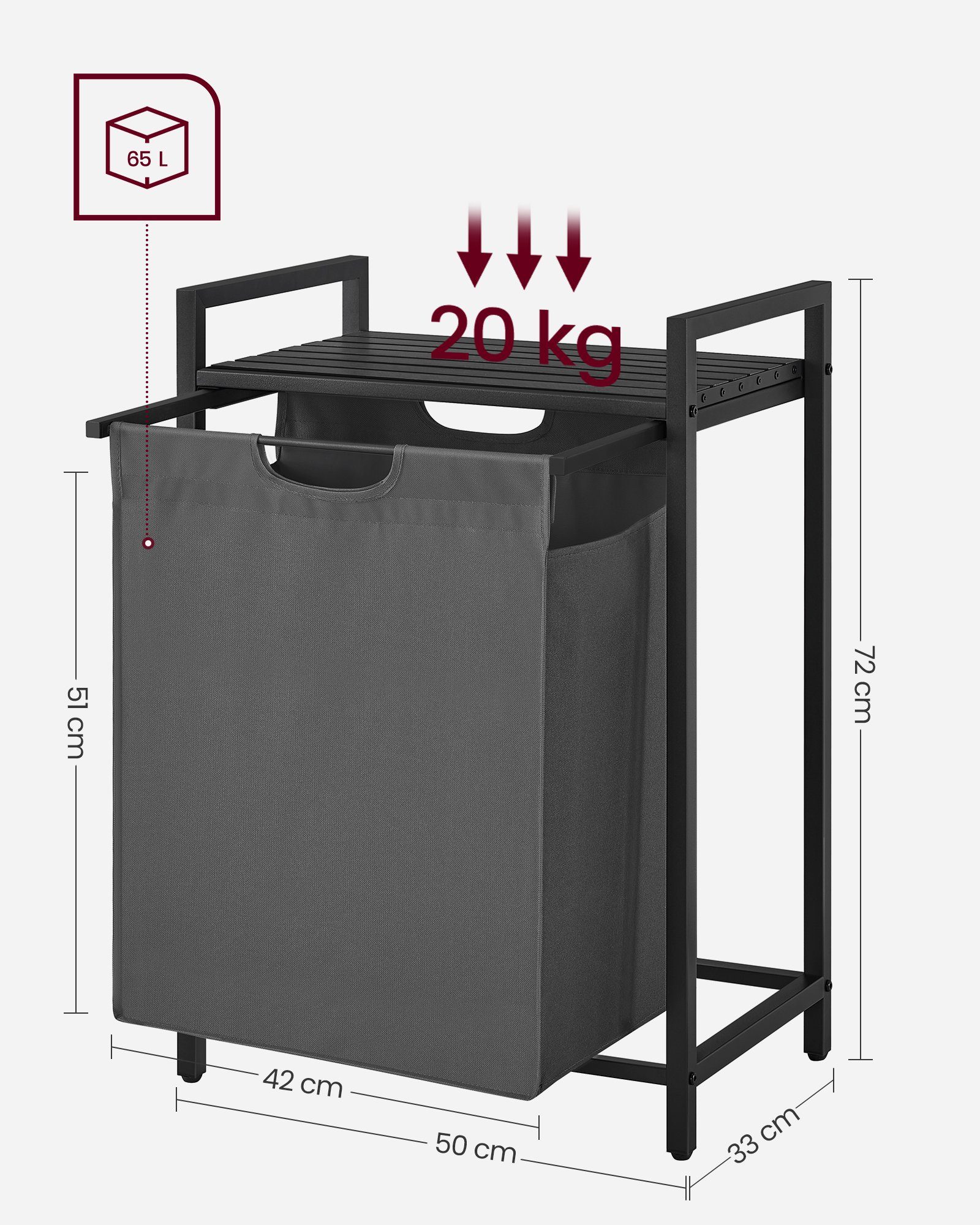 VASAGLE Wäschekorb Mit 3 Fächern & Ablage – Ausziehbar, Abnehmbar, Vintage Design, Ca. 115 L Fassungsvermögen